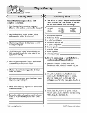 Famous Canadian Male Athletes Non Fiction Reading Grades 4-8