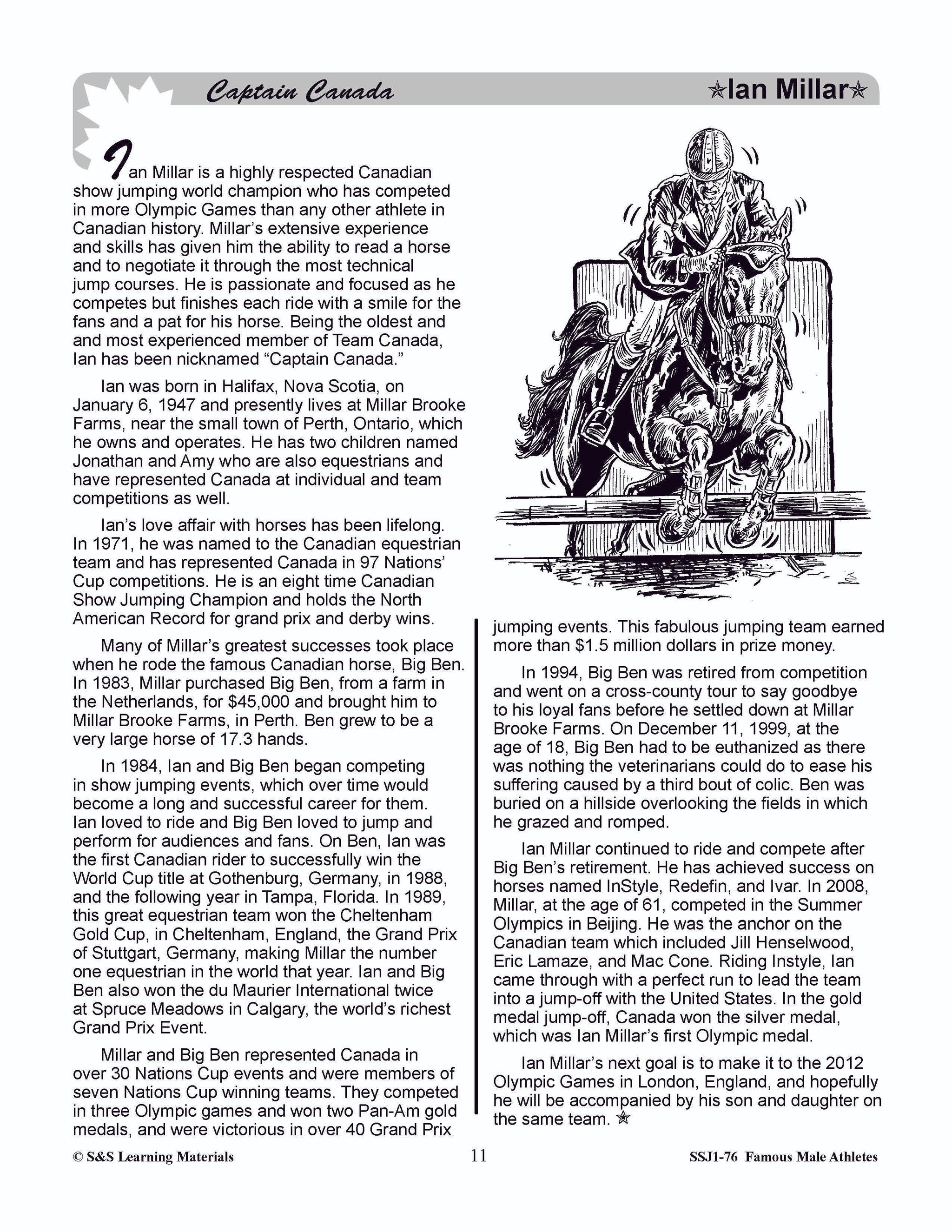 Famous Canadian Male Athletes Non Fiction Reading Grades 4-8