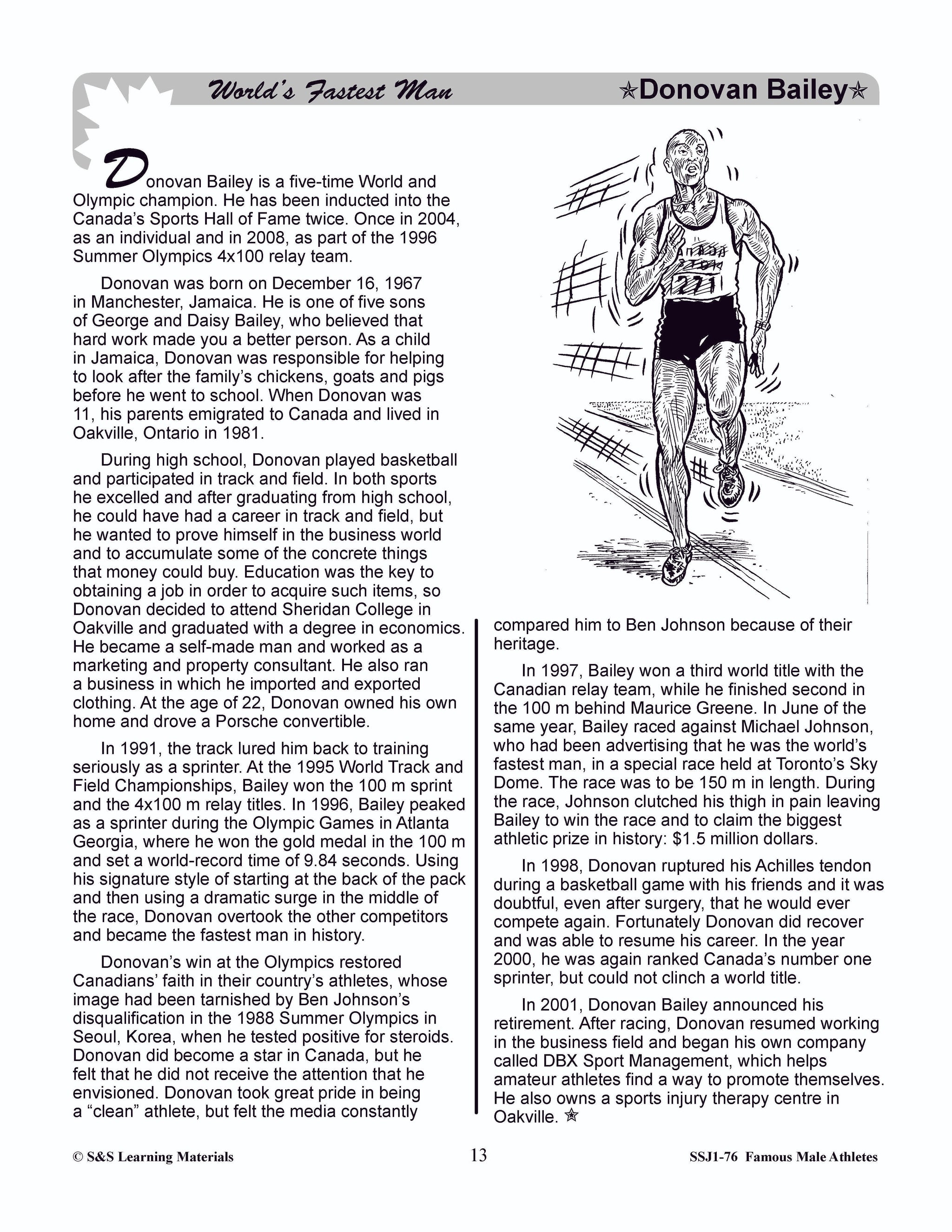 Famous Canadian Male Athletes Non Fiction Reading Grades 4-8