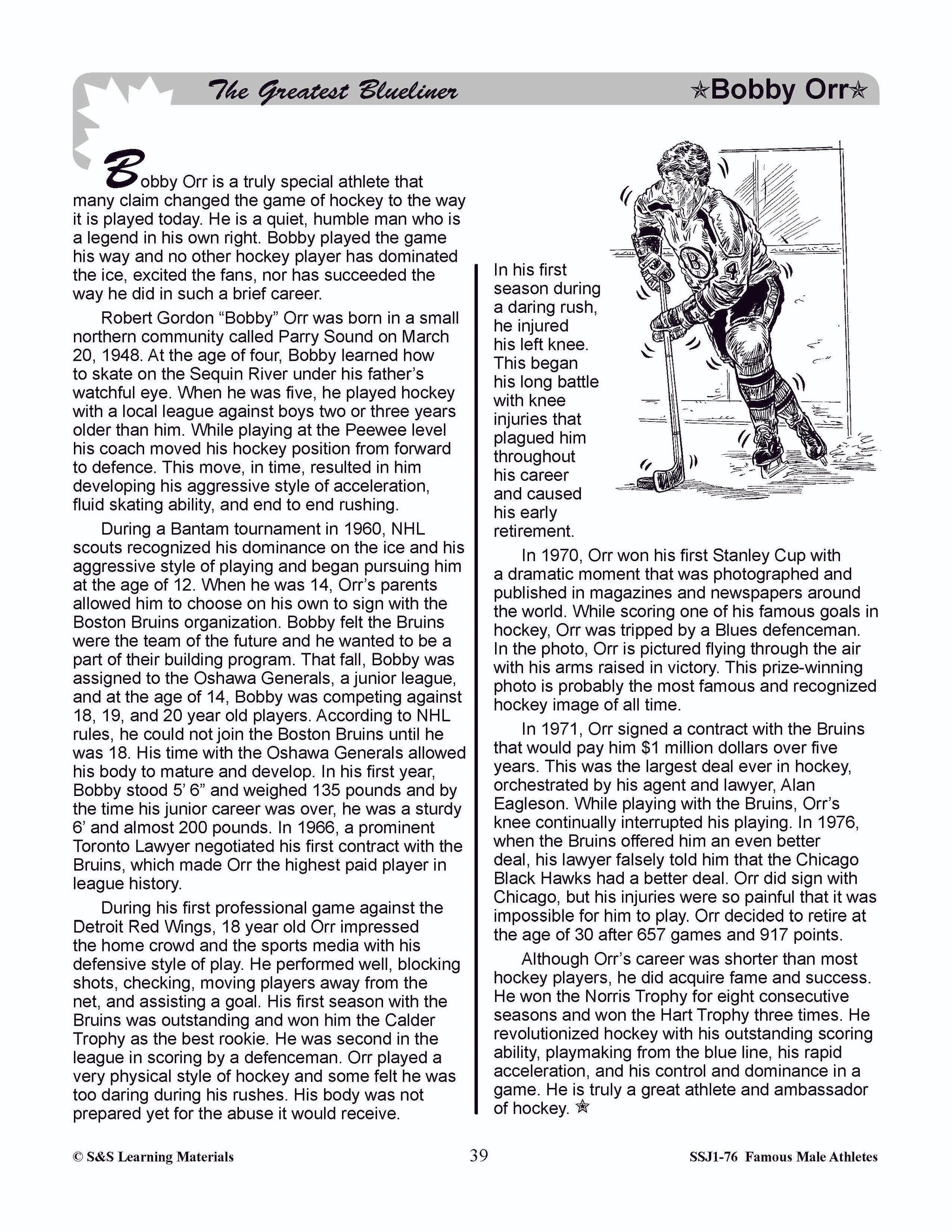 Famous Canadian Male Athletes Non Fiction Reading Grades 4-8