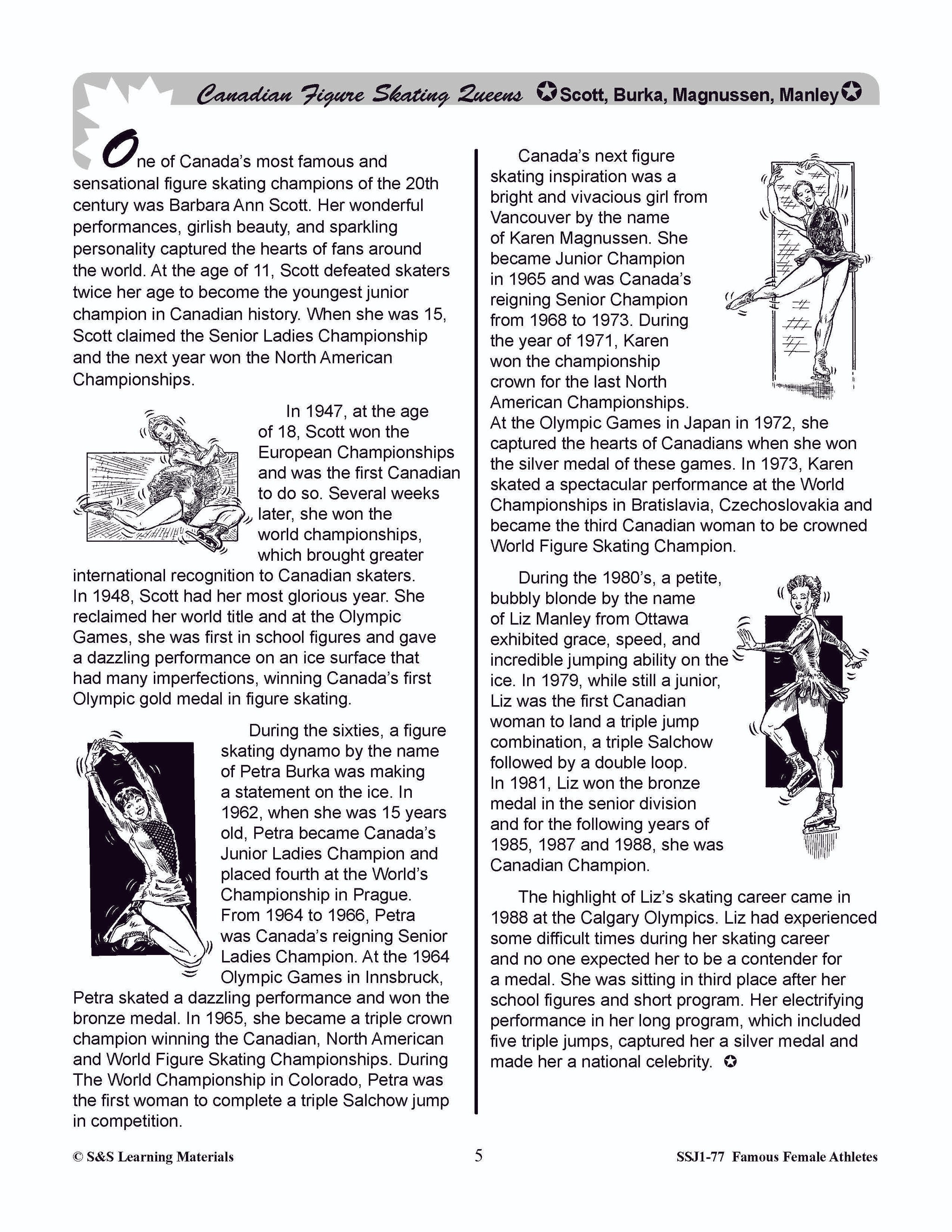 Famous Canadian Female Athletes Non Fiction Reading Grades 4-8