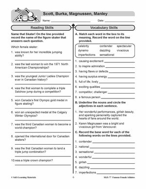 Famous Canadian Female Athletes Non Fiction Reading Grades 4-8