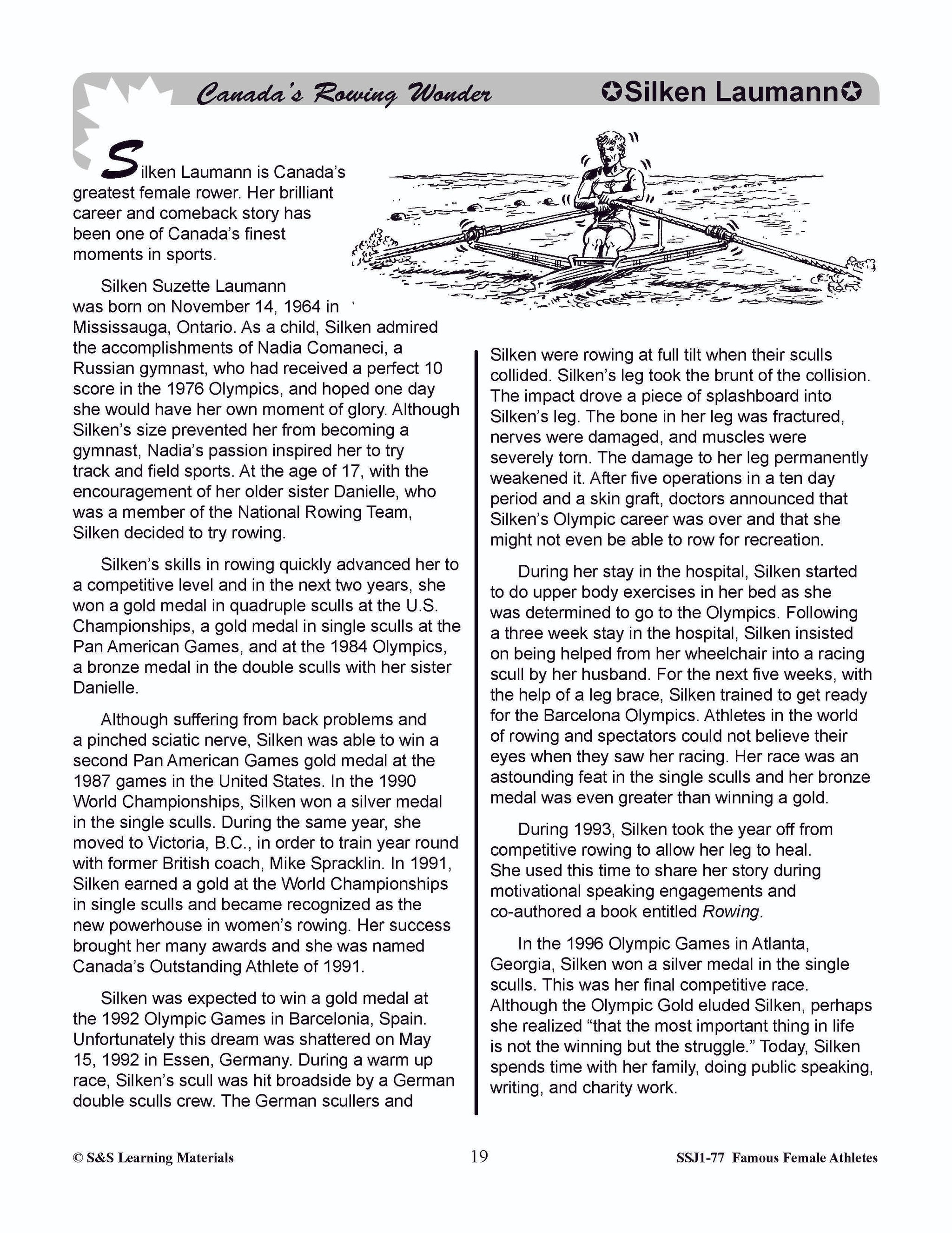 Famous Canadian Female Athletes Non Fiction Reading Grades 4-8