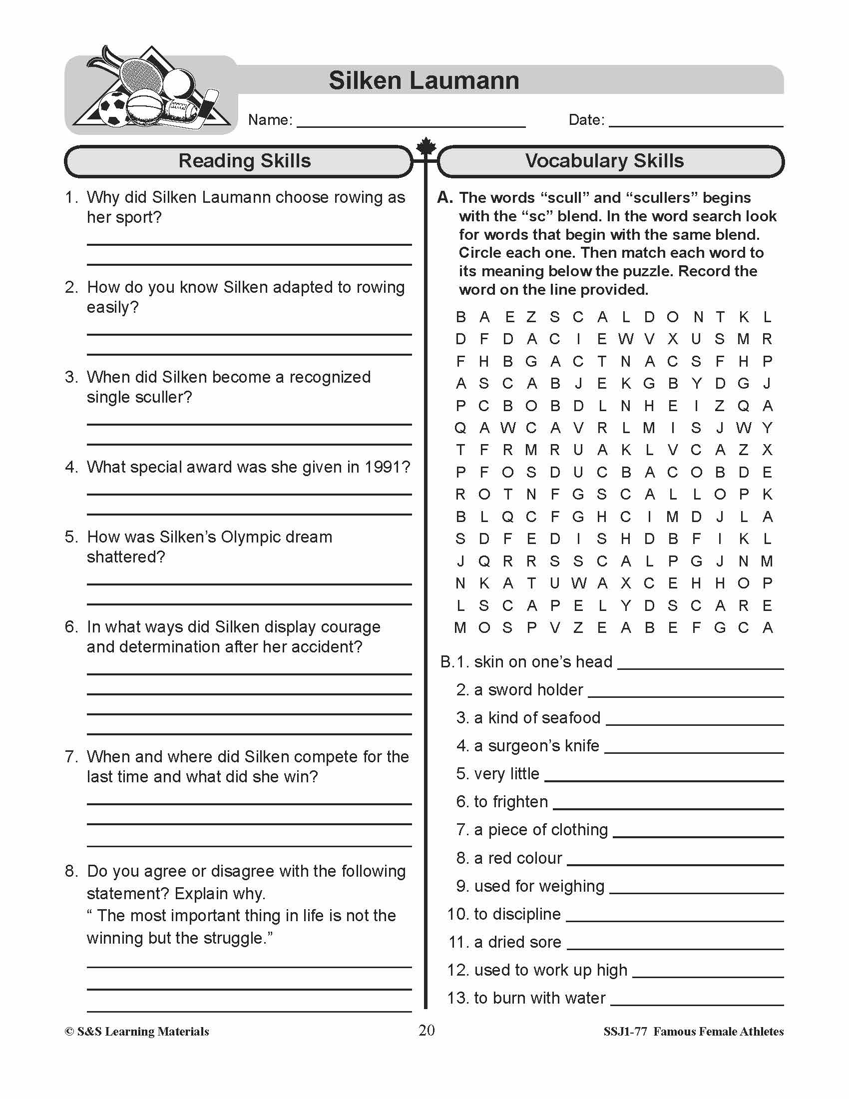 Famous Canadian Female Athletes Non Fiction Reading Grades 4-8