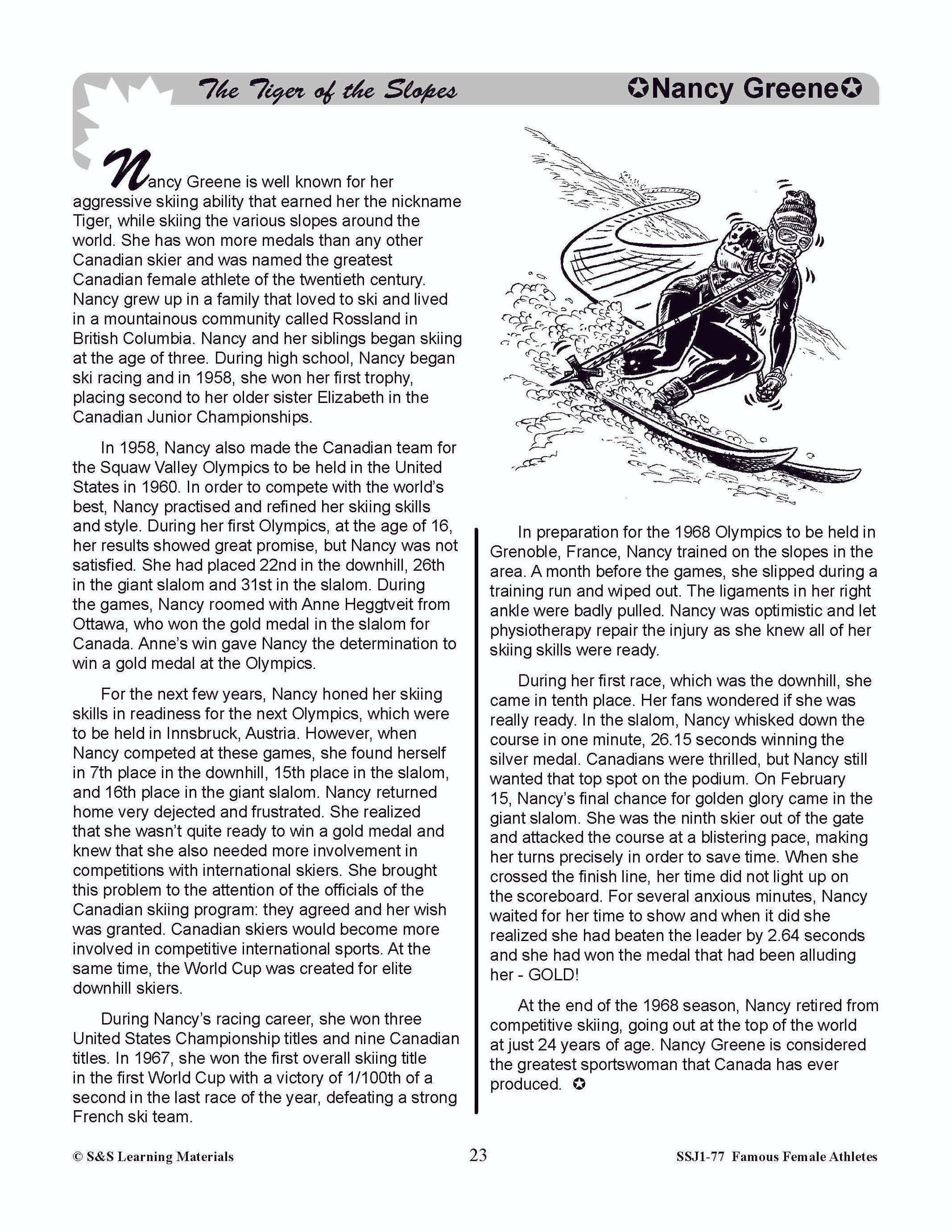 Famous Canadian Female Athletes Non Fiction Reading Grades 4-8