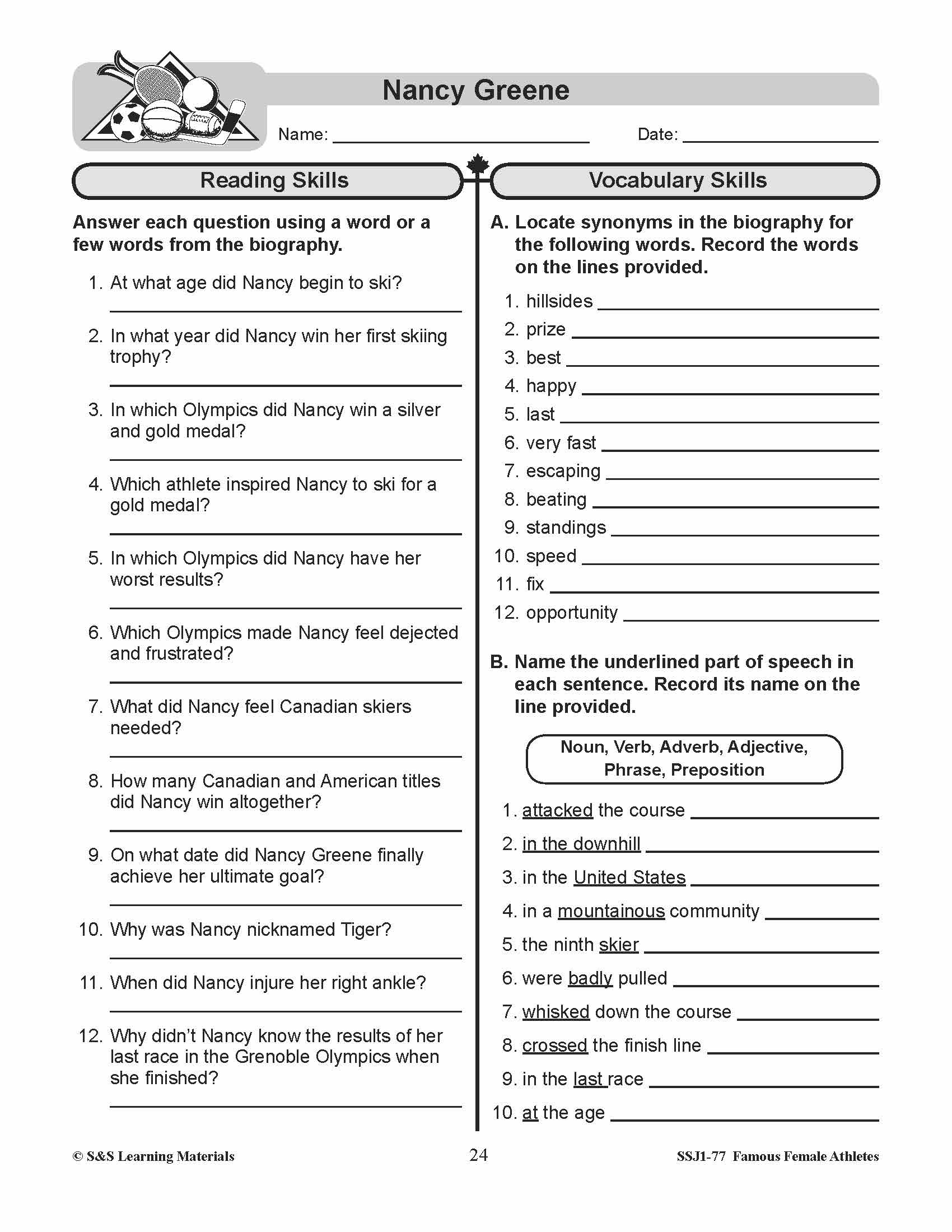 Famous Canadian Female Athletes Non Fiction Reading Grades 4-8