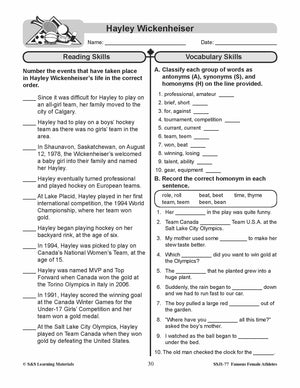 Famous Canadian Female Athletes Non Fiction Reading Grades 4-8