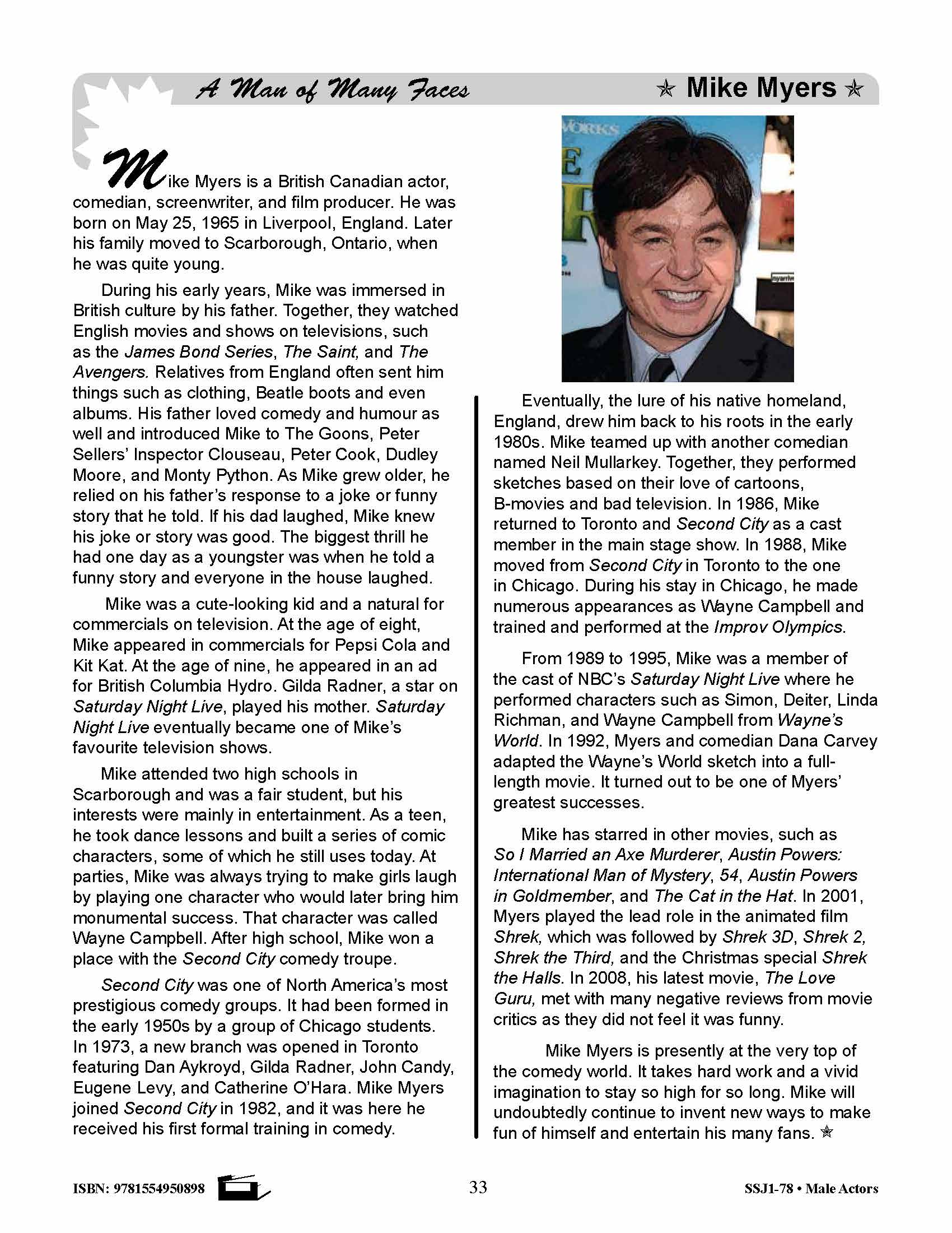 Reading with Canadian Celebrities Grades 4-8