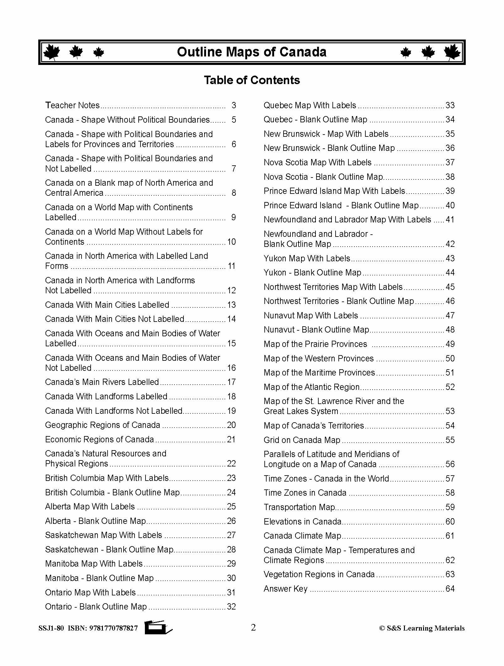 Outline Maps of Canada Grades 4-8