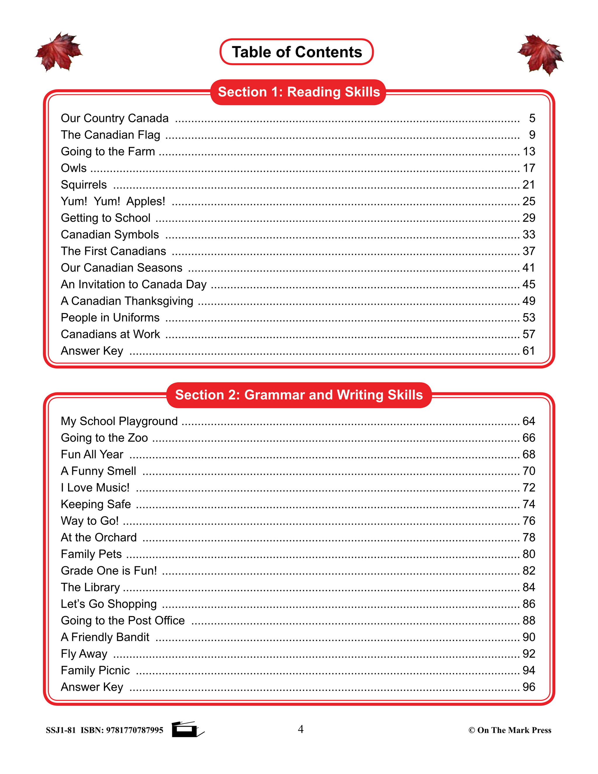 Canadian Mini Lessons: Improving Reading, Grammar and Writing Skills Grade 1