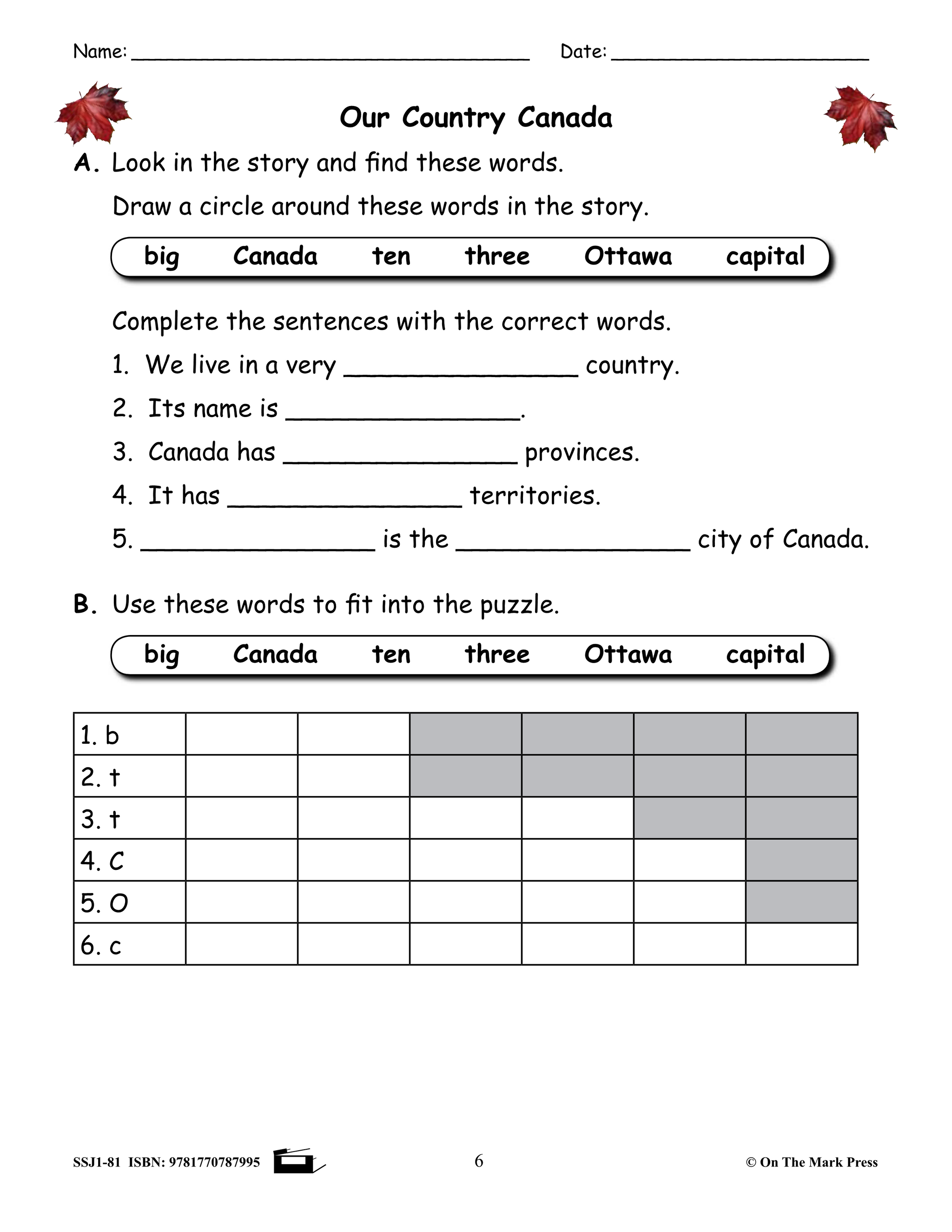 Canadian Mini Lessons: Improving Reading, Grammar and Writing Skills Grade 1