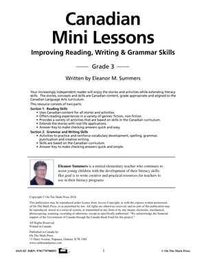 Canadian Mini Lessons: Improving Reading, Grammar and Writing Skills Grade 3