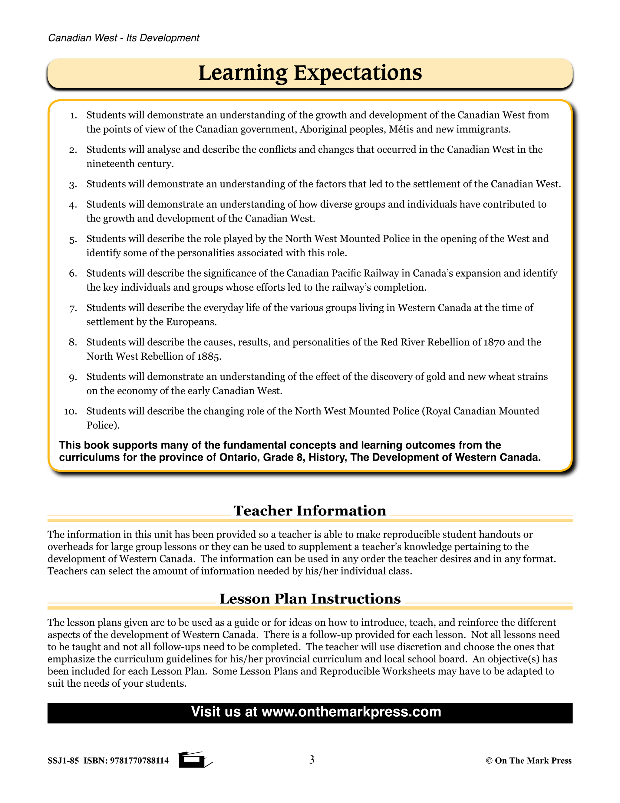 Canadian West - It's Development Grades 7-8