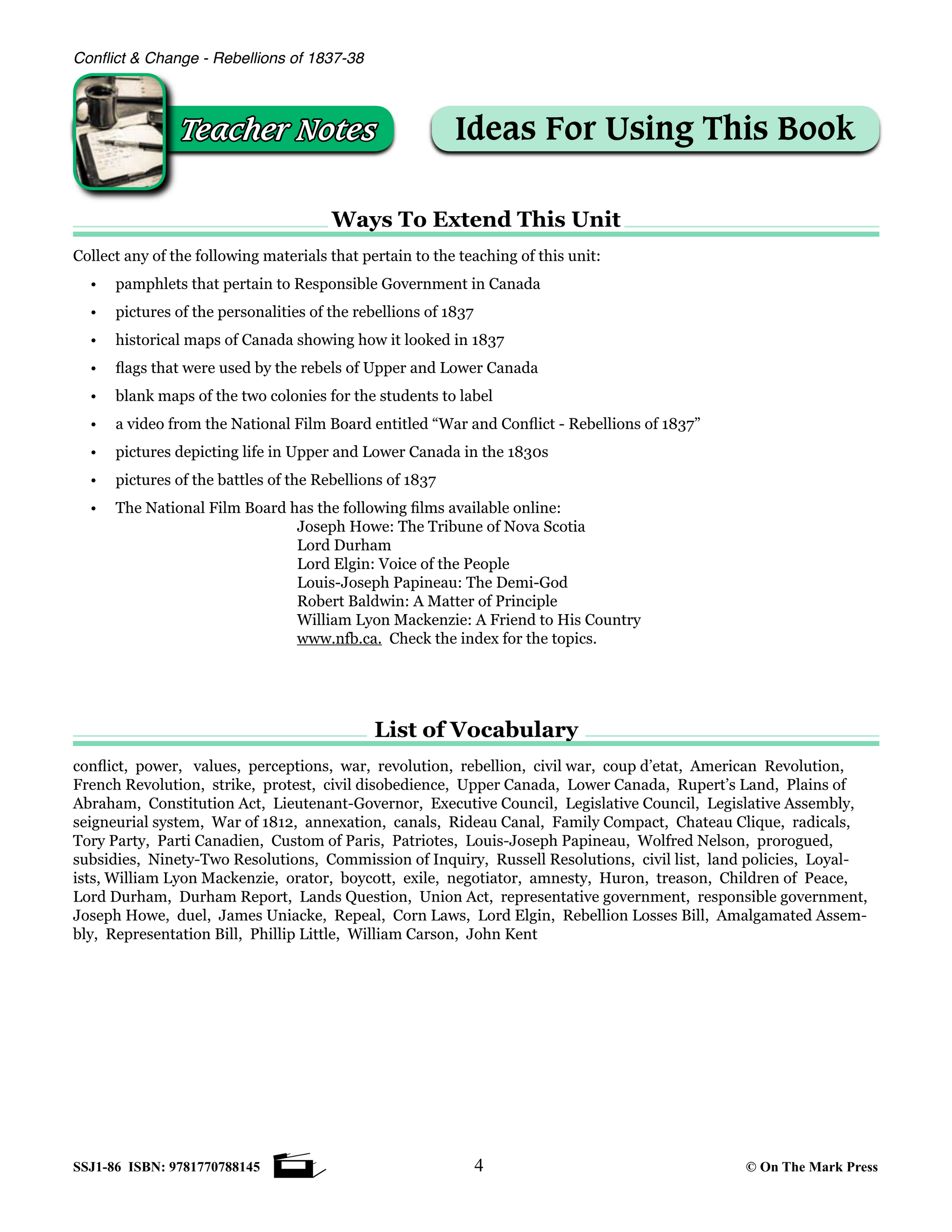 Conflict & Change - Rebellions of 1837-38 Grades 7-8 Upper & Lower Canada