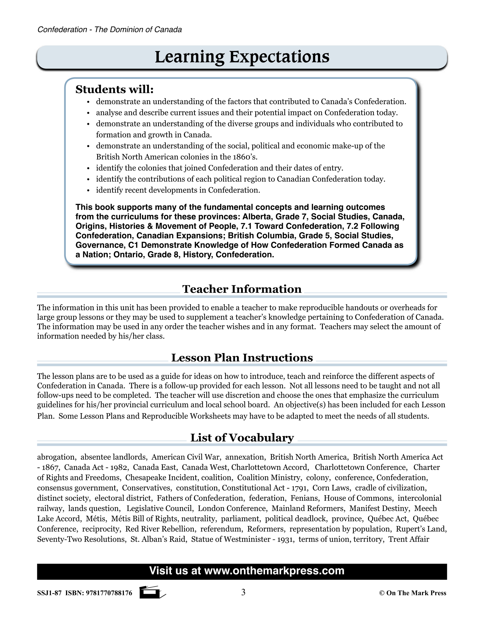Confederation - The Dominion of Canada Grades 7-8