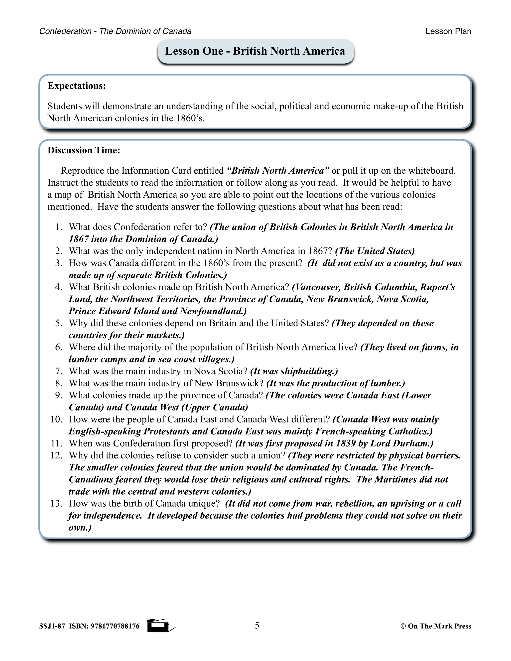 Confederation - The Dominion of Canada Grades 7-8
