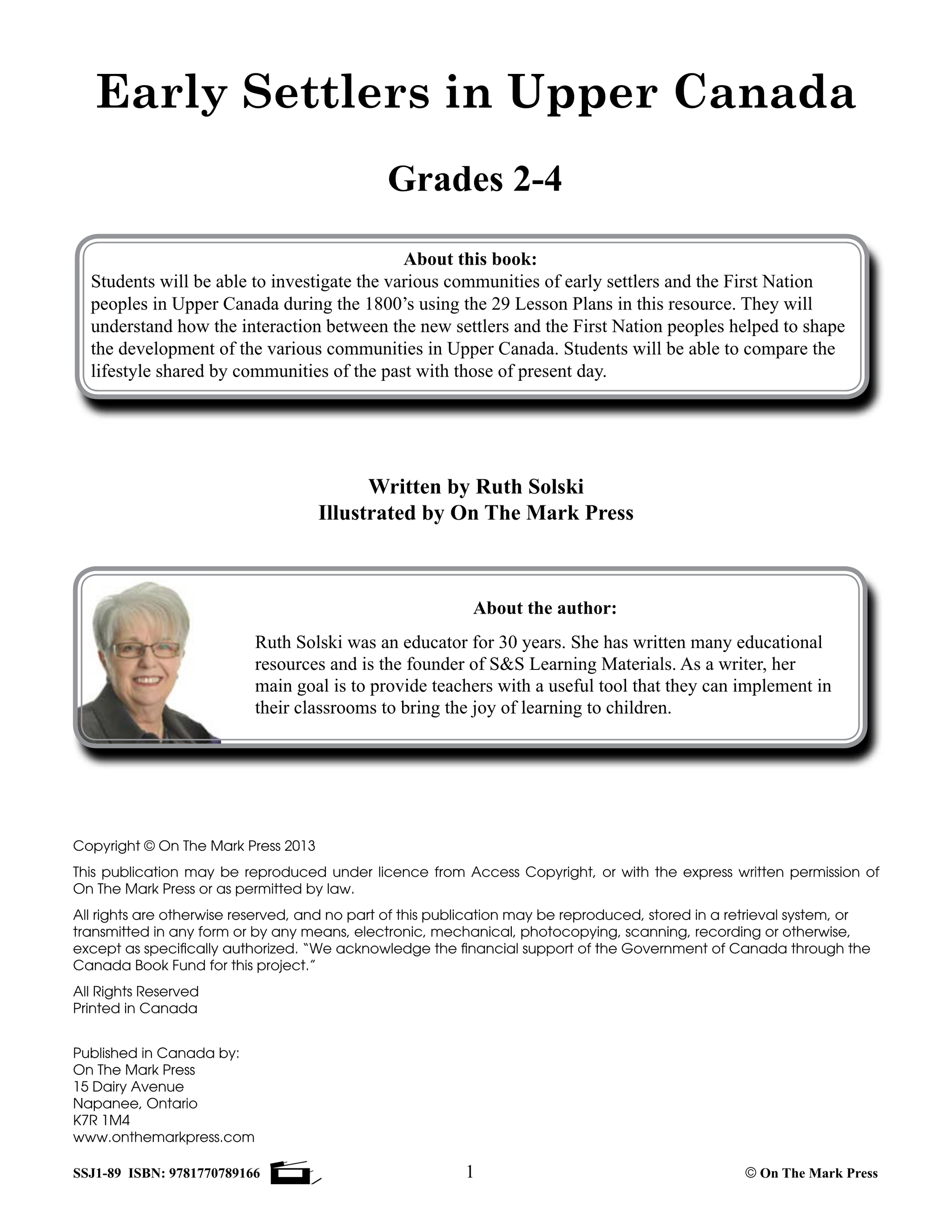 Early Settlers in Upper Canada Grades 2-4