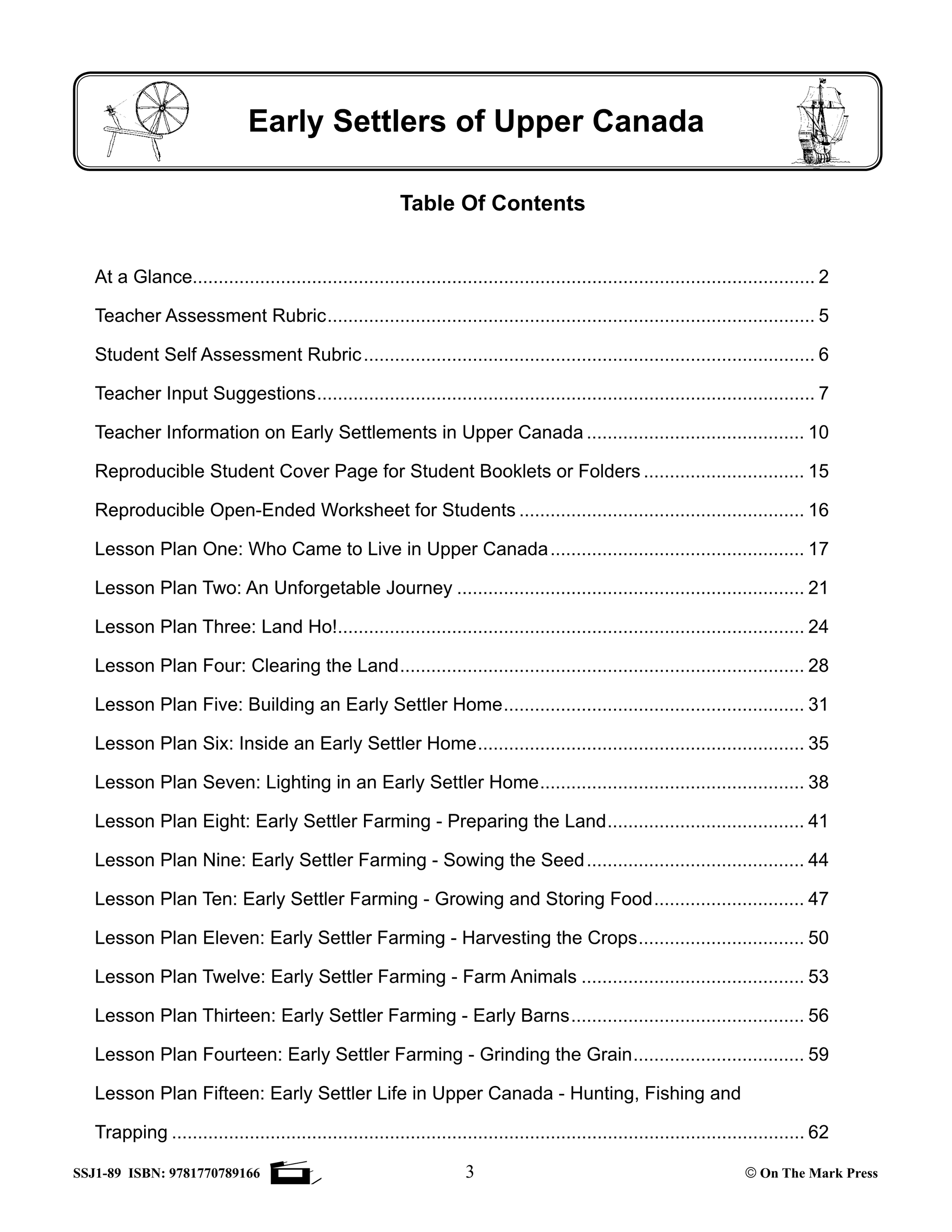 Early Settlers in Upper Canada Grades 2-4