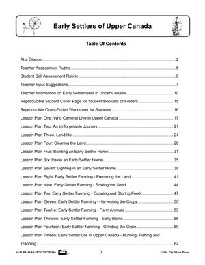 Early Settlers in Upper Canada Grades 2-4