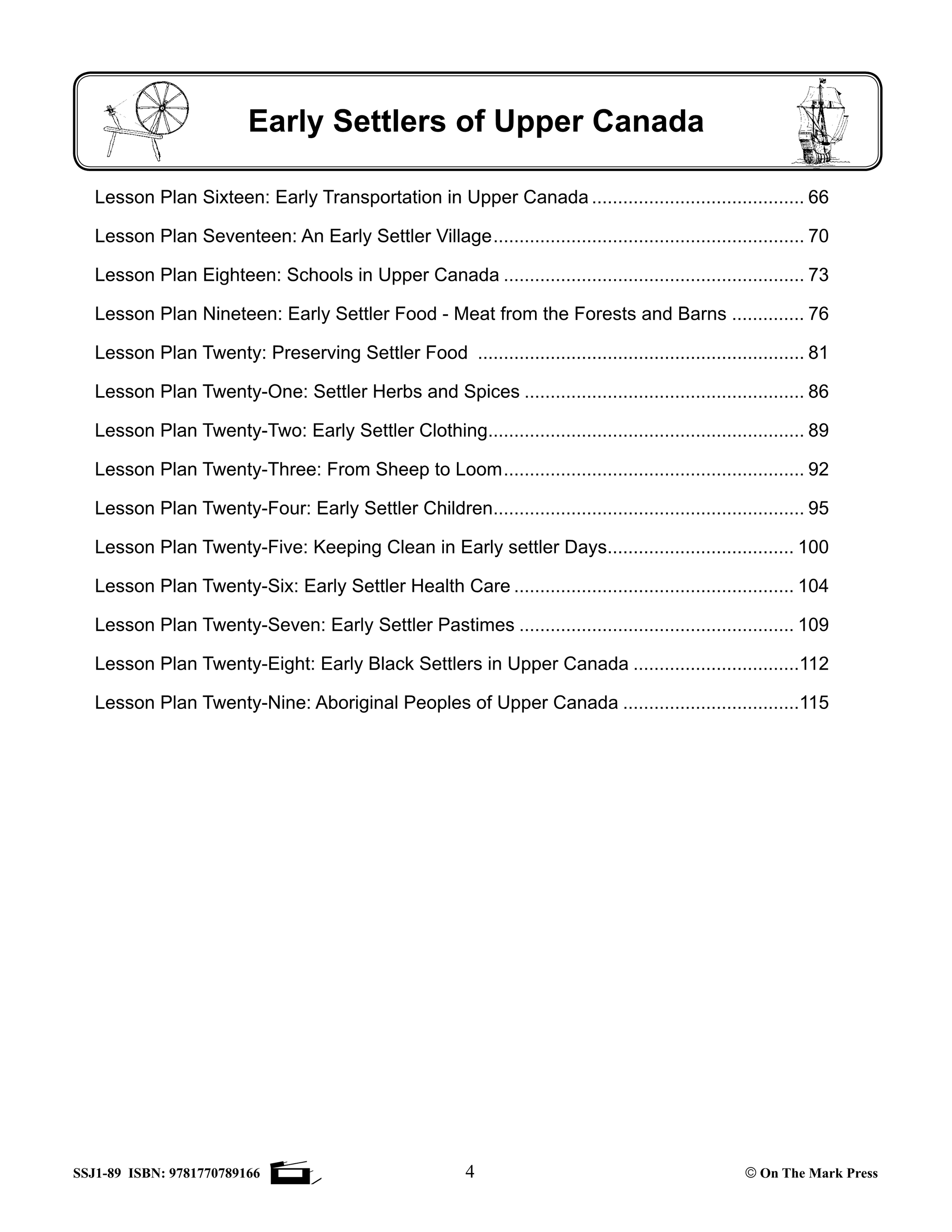 Early Settlers in Upper Canada Grades 2-4