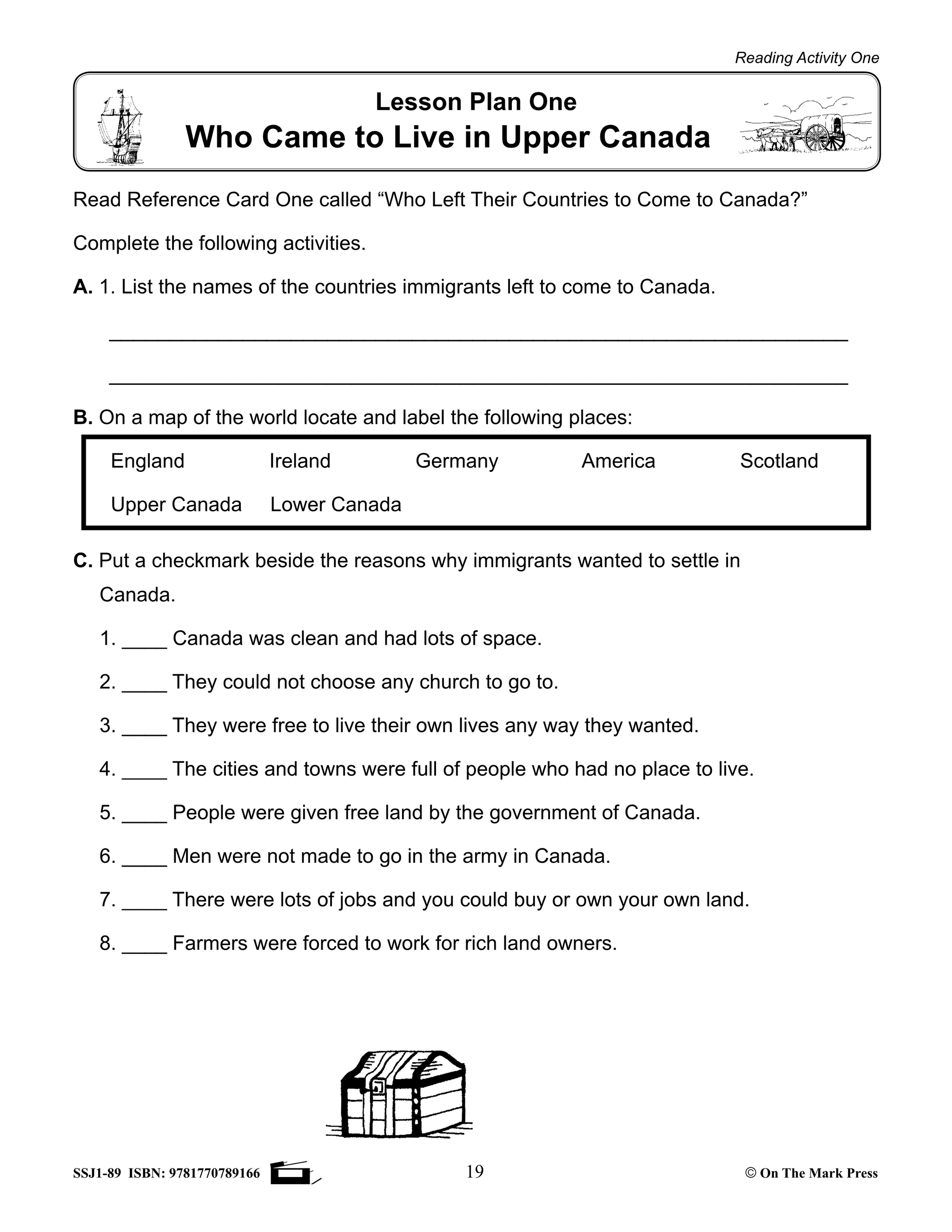 Early Settlers in Upper Canada Grades 2-4