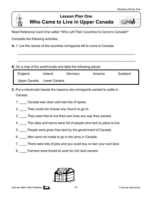 Early Settlers in Upper Canada Grades 2-4