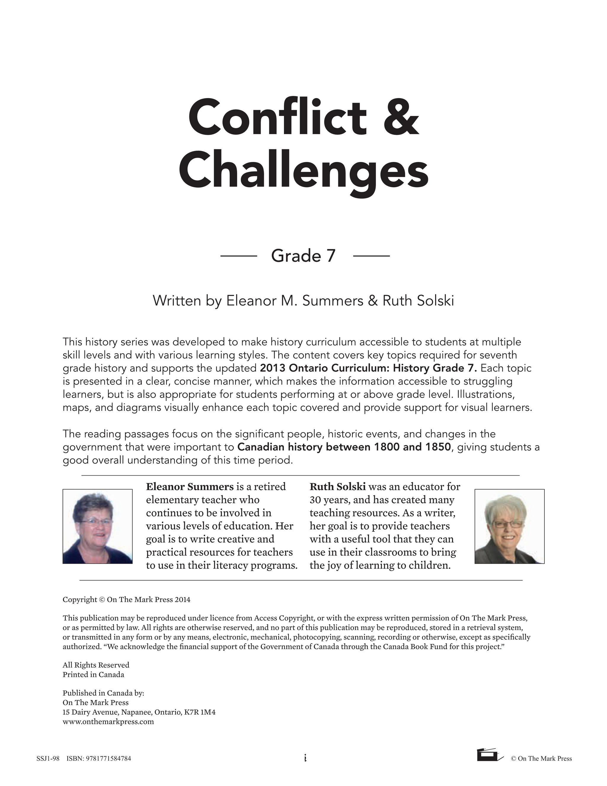 Canada: Conflicts & Challenges - Canada 1800-1850 Grade 7, High Interest/Low Vocabulary