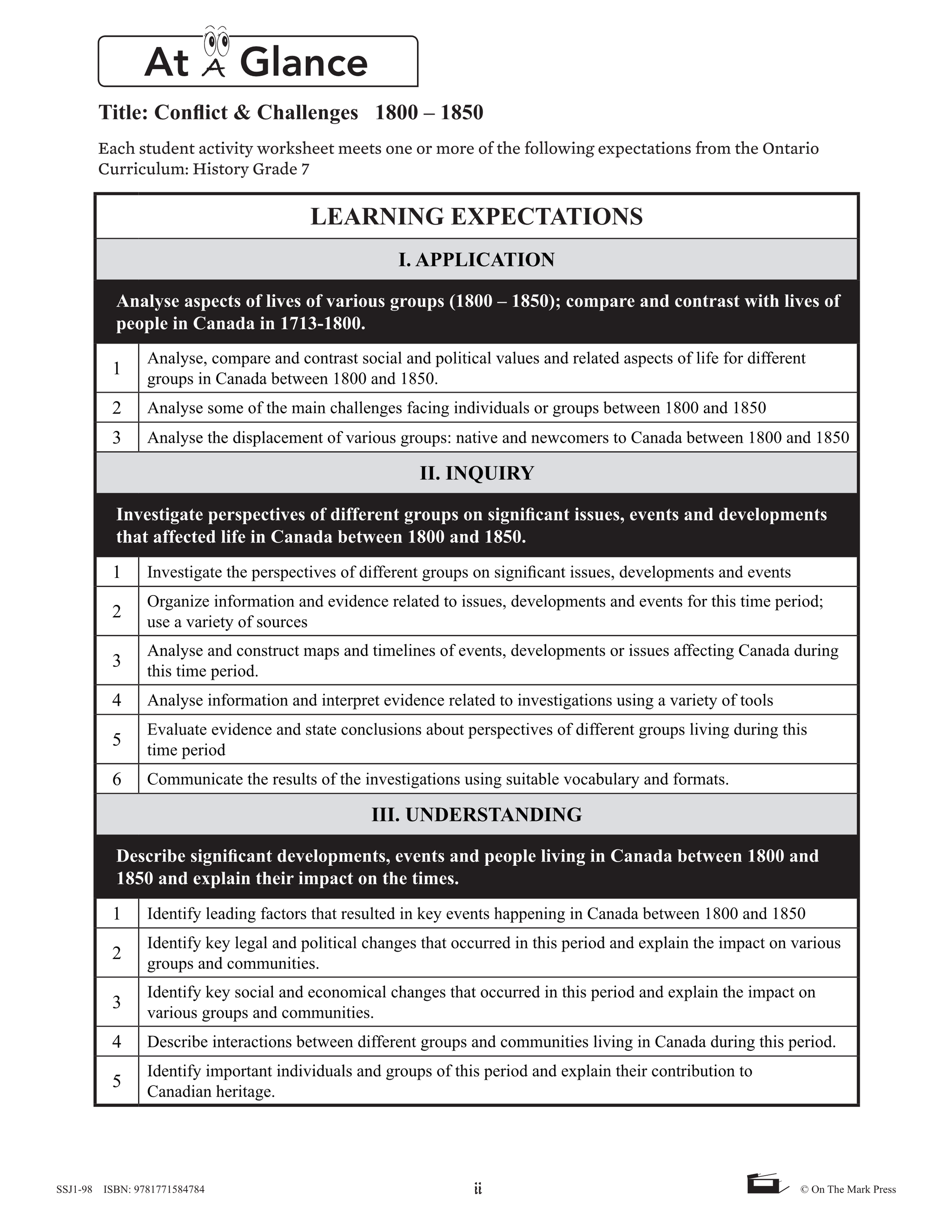 Canada: Conflicts & Challenges - Canada 1800-1850 Grade 7, High Interest/Low Vocabulary