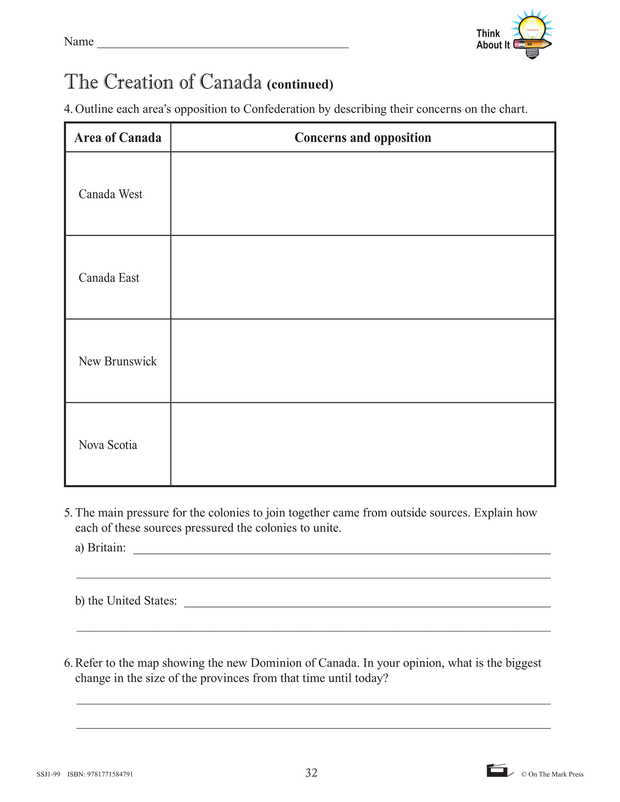 Creating Canada 1850-1890 Grade 8, High Interest, Low Vocabulary