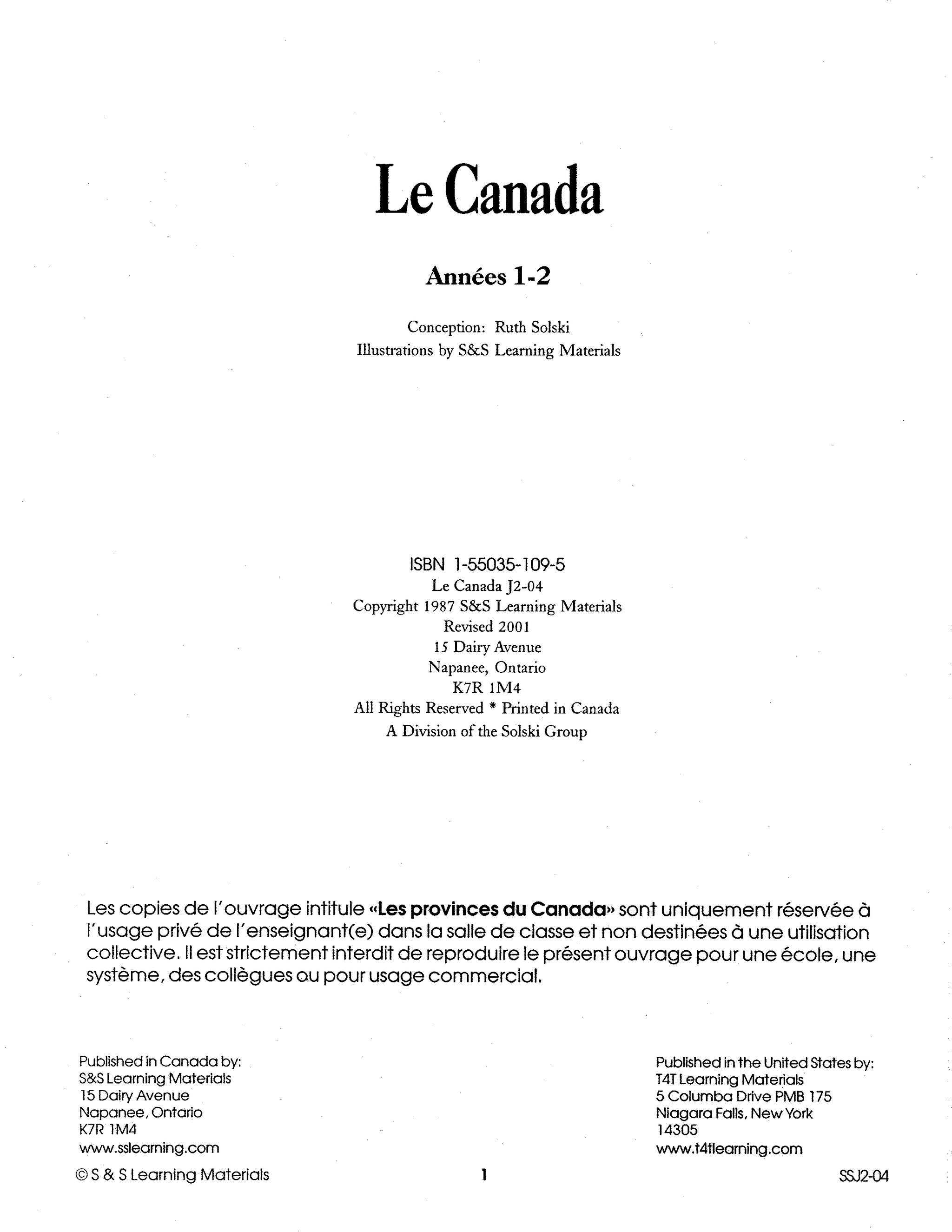 Le Canada 1e à 2e année