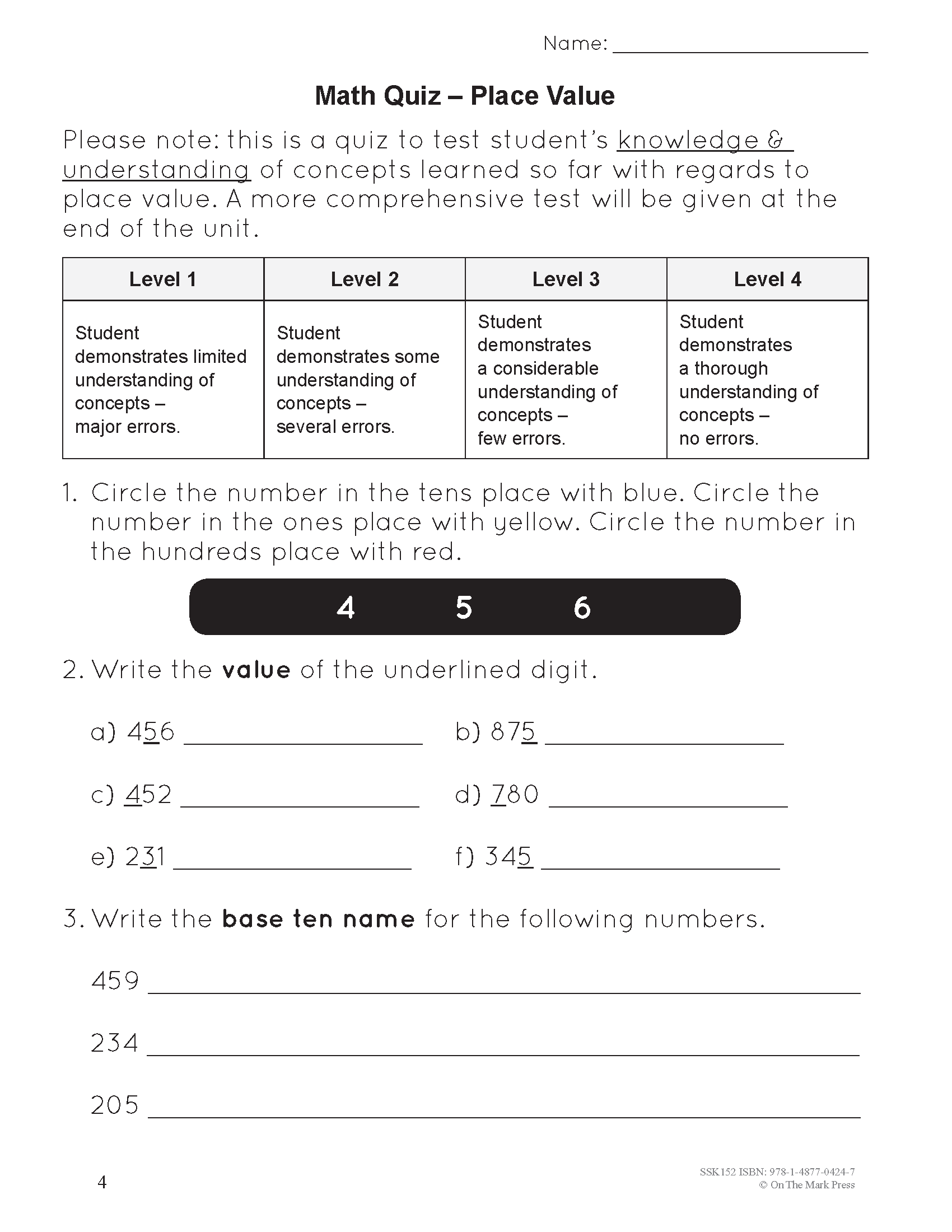 A Year of Grade 3 Math Assessments