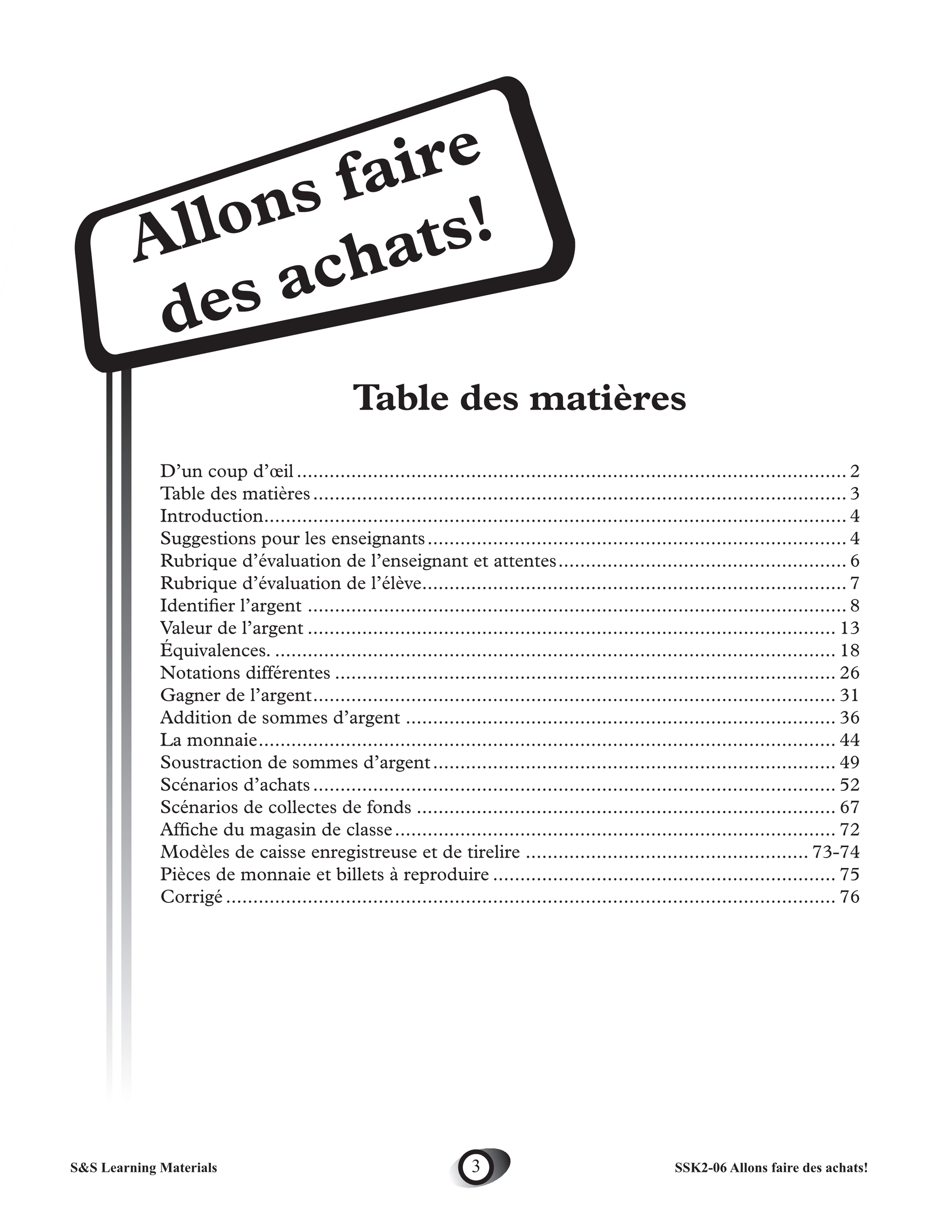 Allons faire des achats! 1e à 3e année