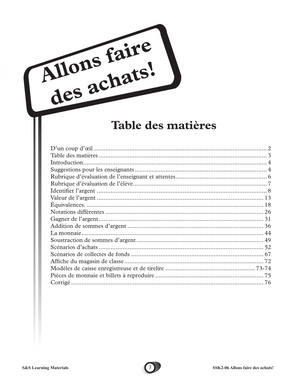 Allons faire des achats! 1e à 3e année