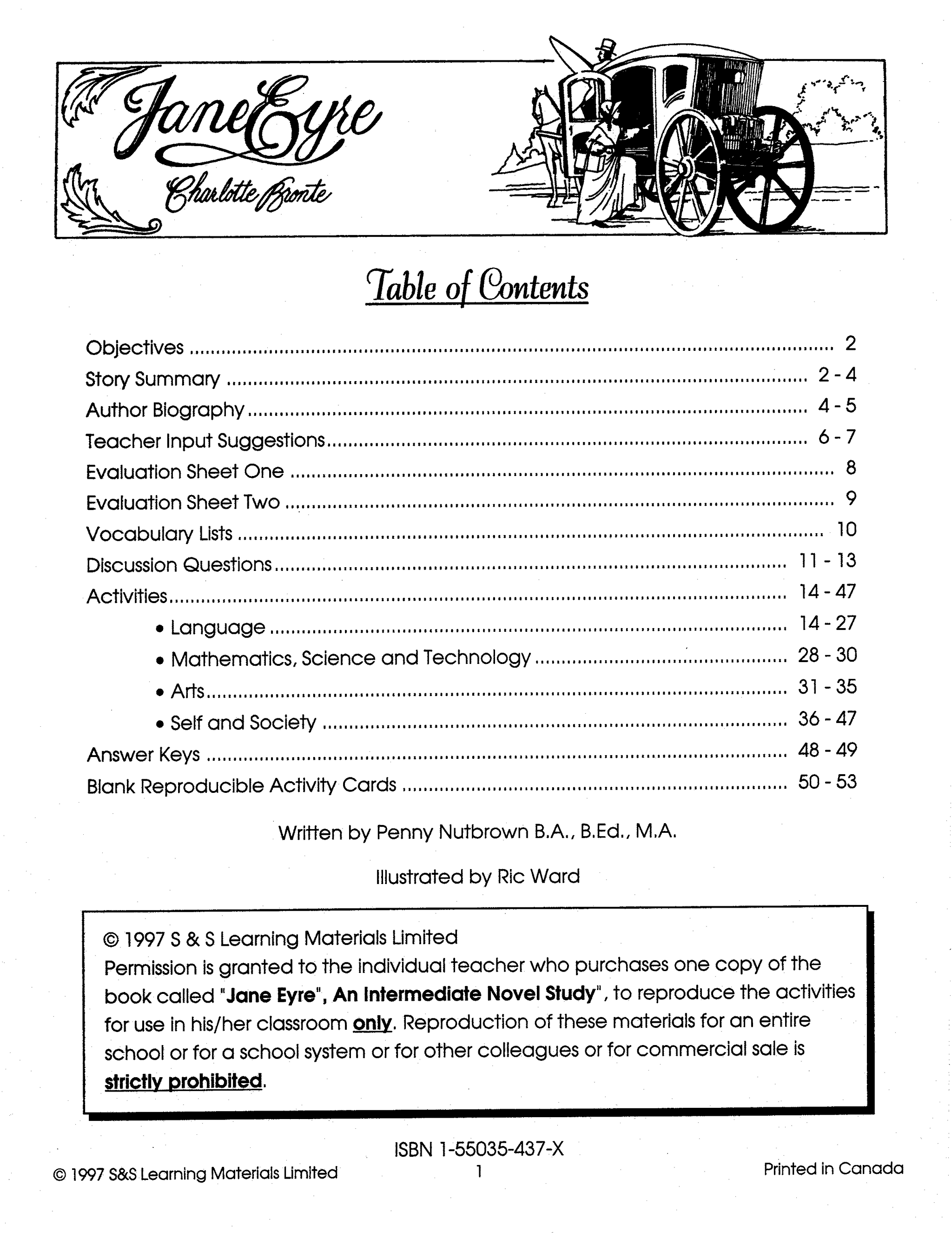 Jane Eyre, by Charlotte Bronte: Novel Study Guide Gr. 7-8