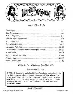 Little Women, by Louisa May Alcott Novel Study Guide Gr. 7-8