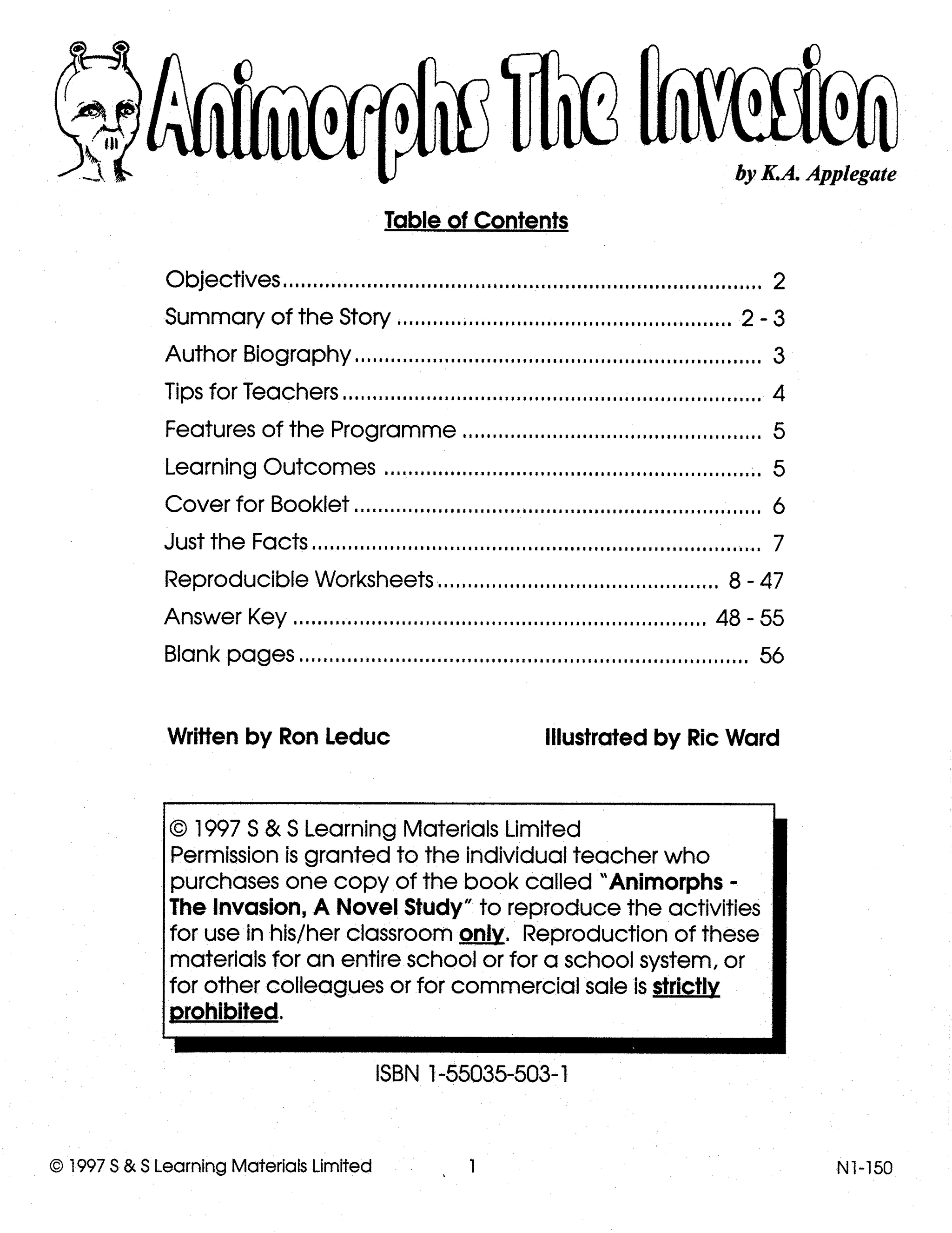 Animorphs The Invasion: Novel Study Guide Gr. 4-6