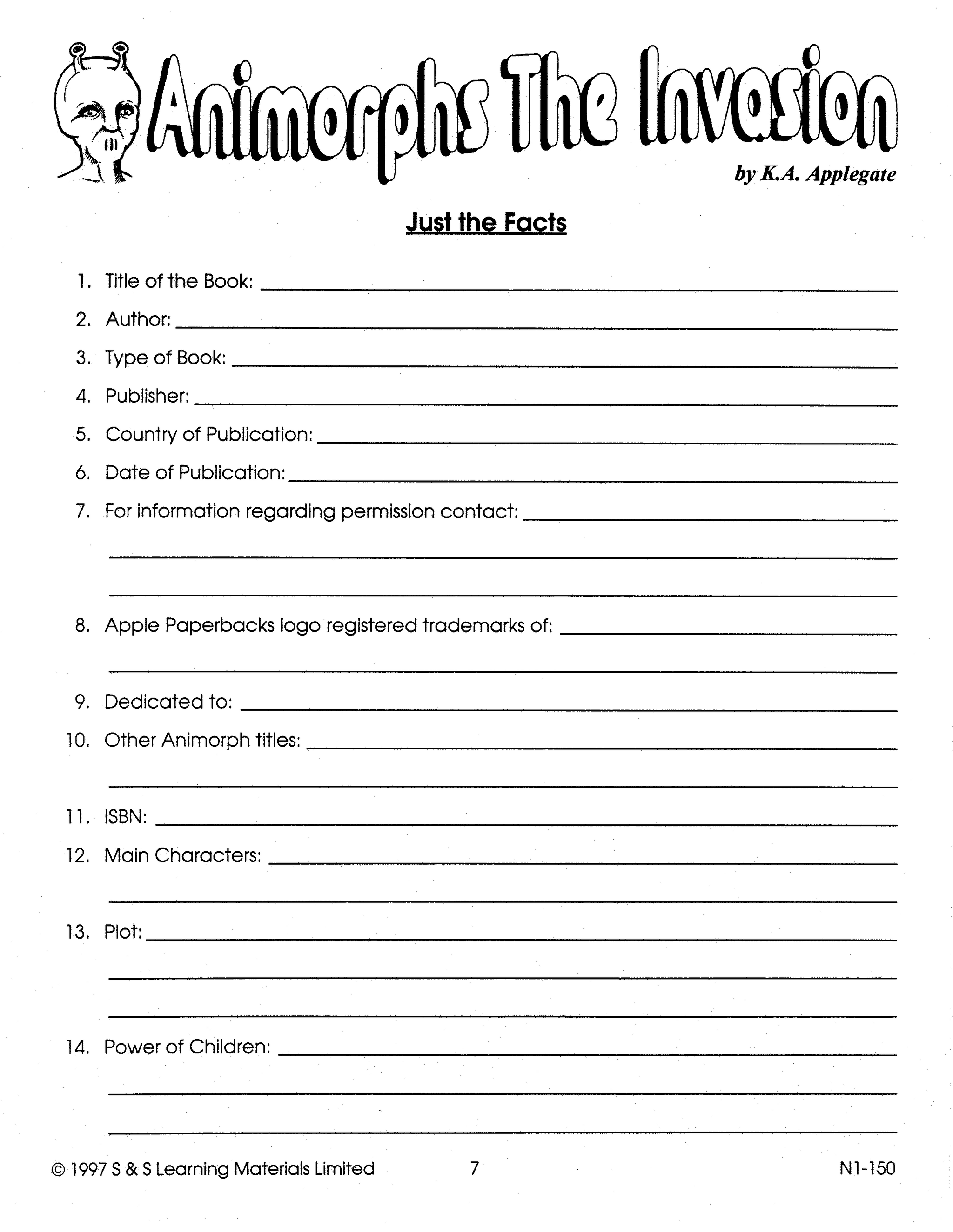 Animorphs The Invasion: Novel Study Guide Gr. 4-6