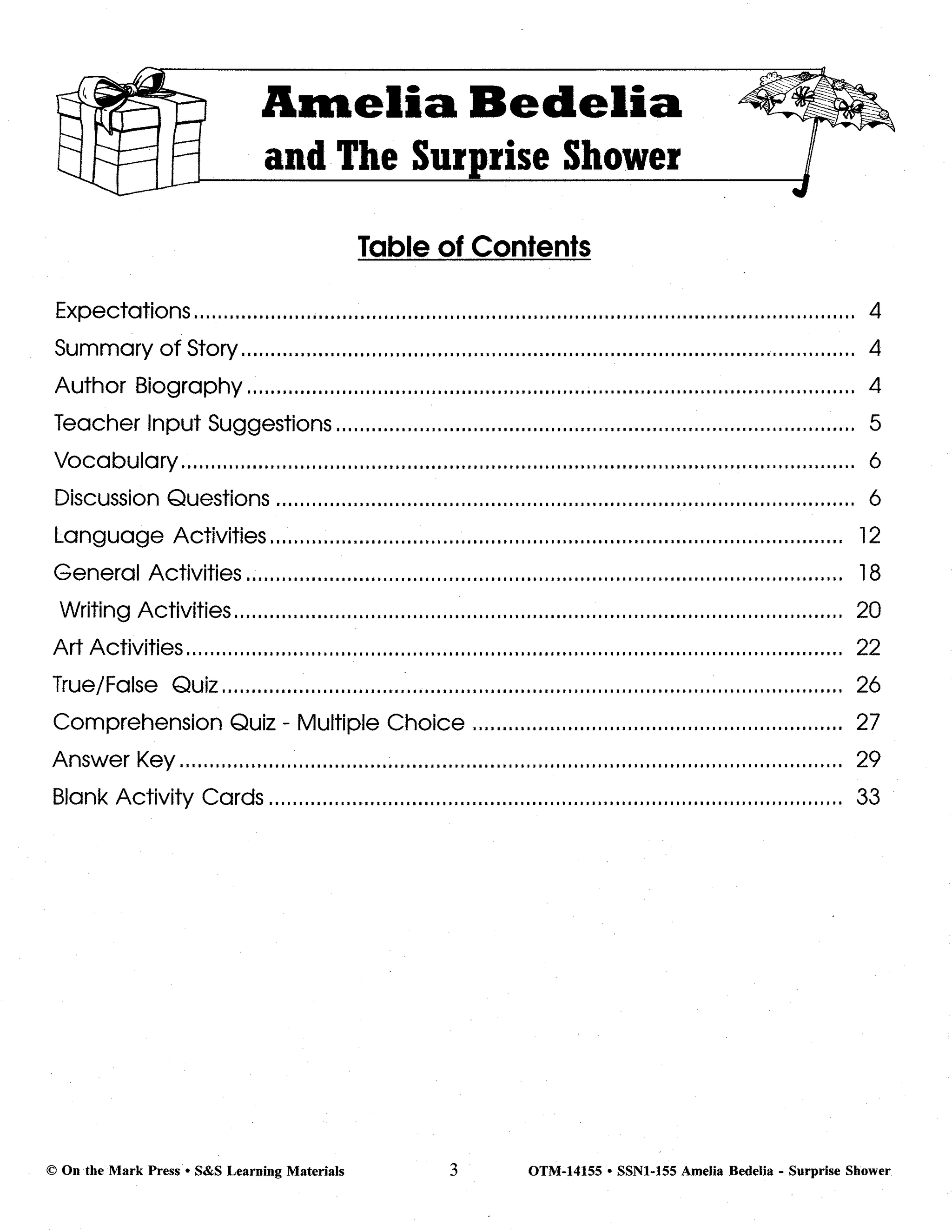Amelia Bedelia and the Surprise Shower: Novel Study/Lit Link Guide Gr. 1-3