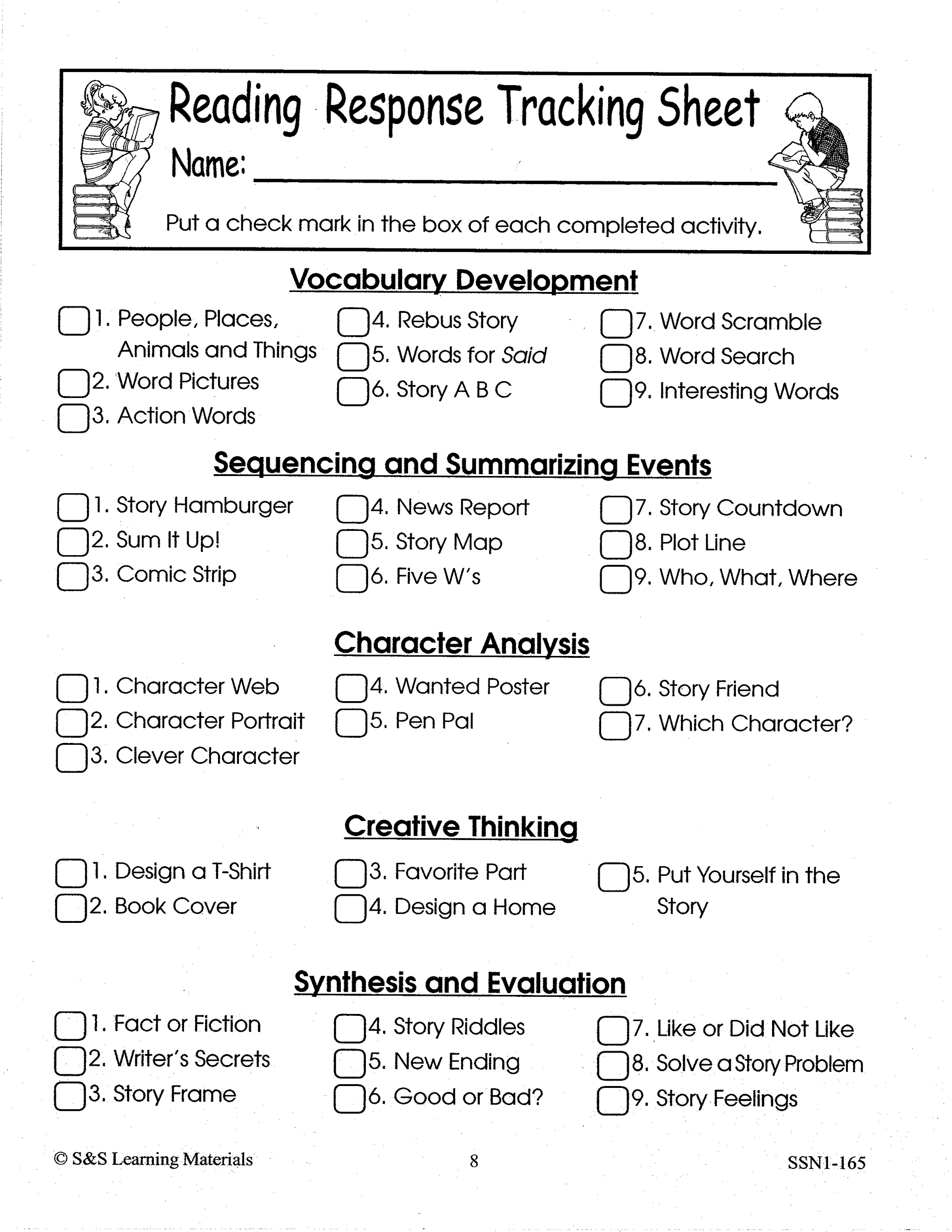 Reading Response Forms Grades 1-3