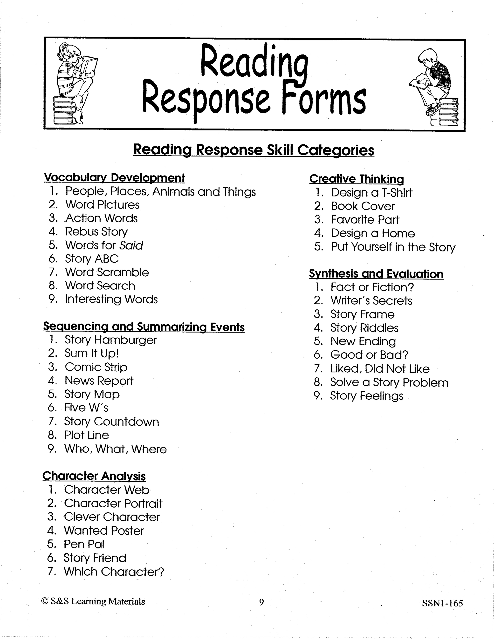 Reading Response Forms Grades 1-3