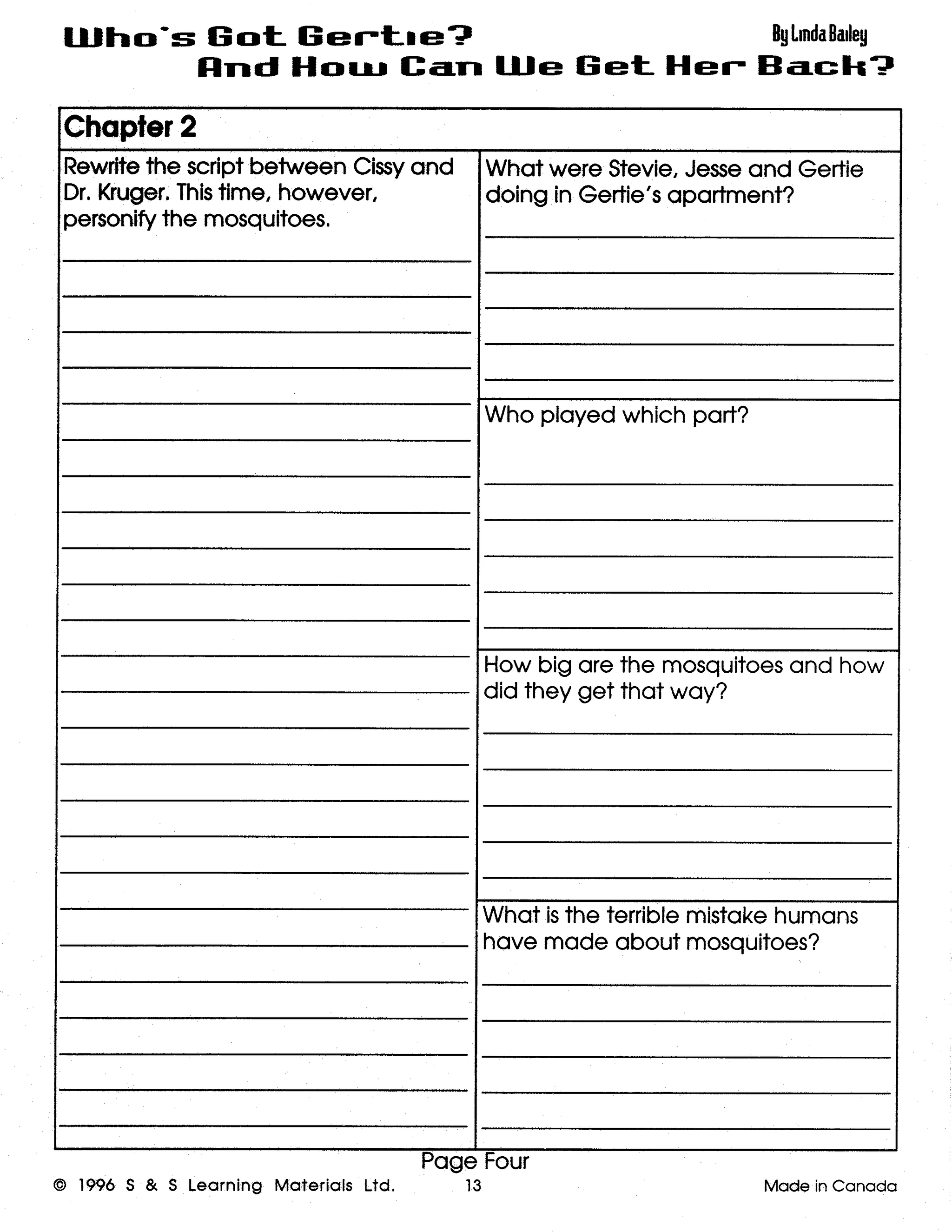 Who's Got Gertie And How Can We Get Her Back? Novel Study  Gr. 4-6