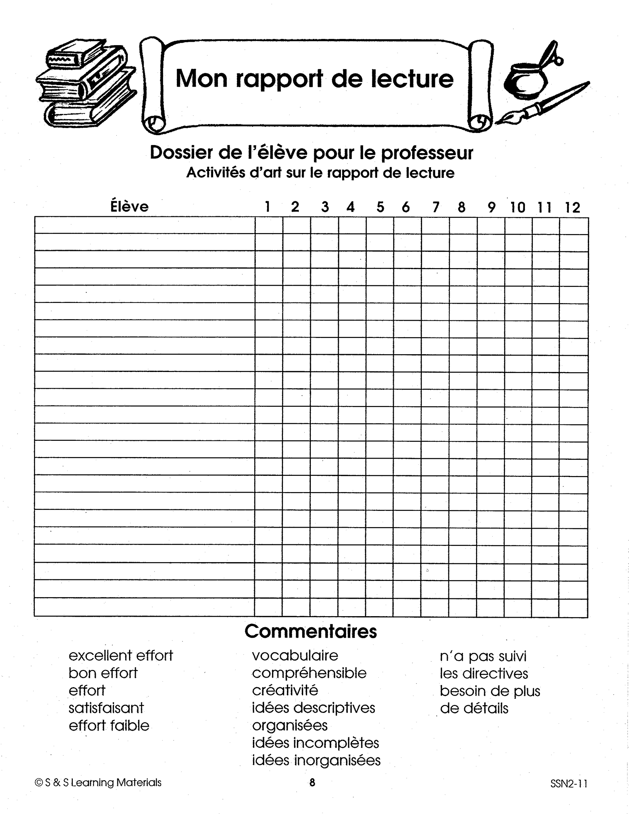 Mon rapport de lecture 4e à 6e année