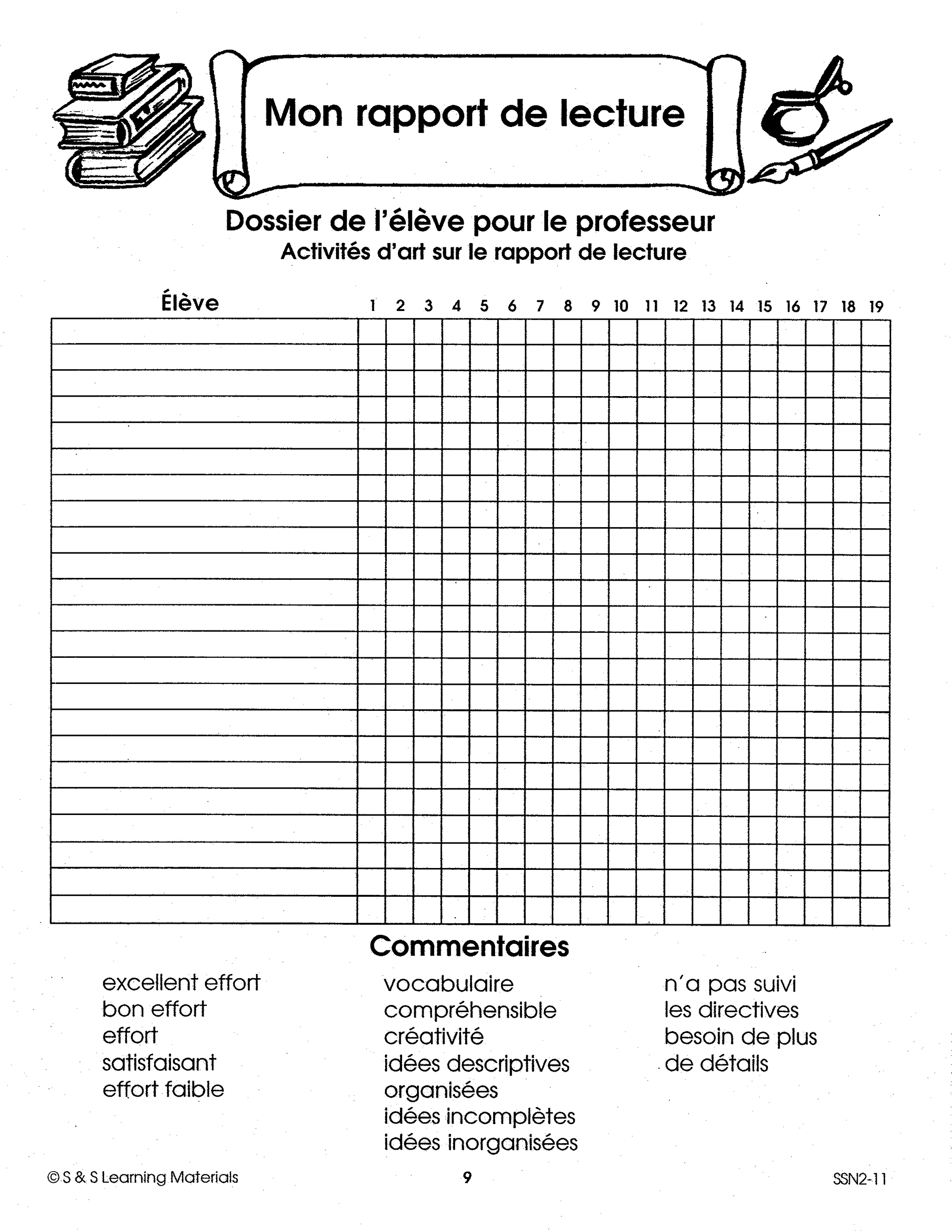 Mon rapport de lecture 4e à 6e année