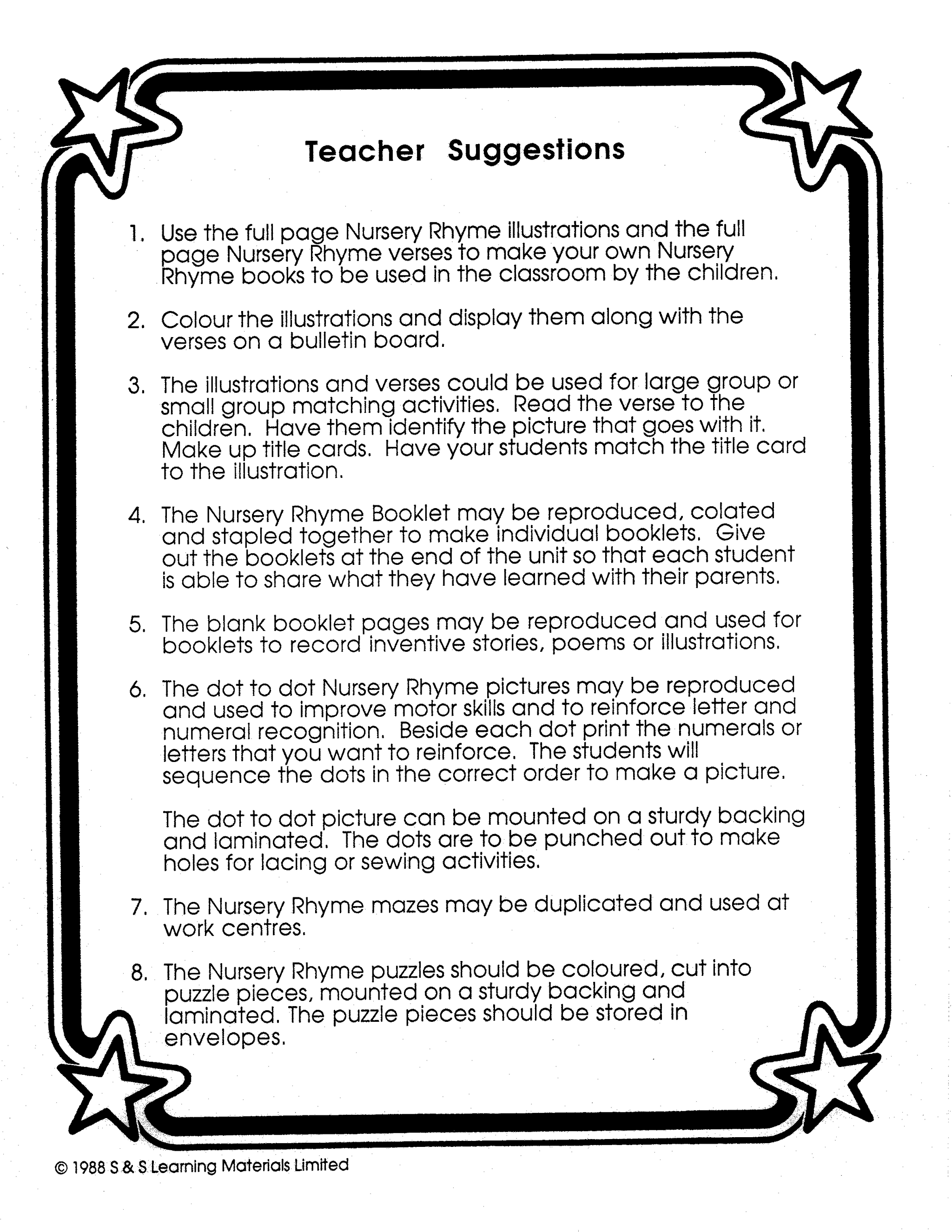 Nursery Rhymes Black & White Picture Collection Grades K-8