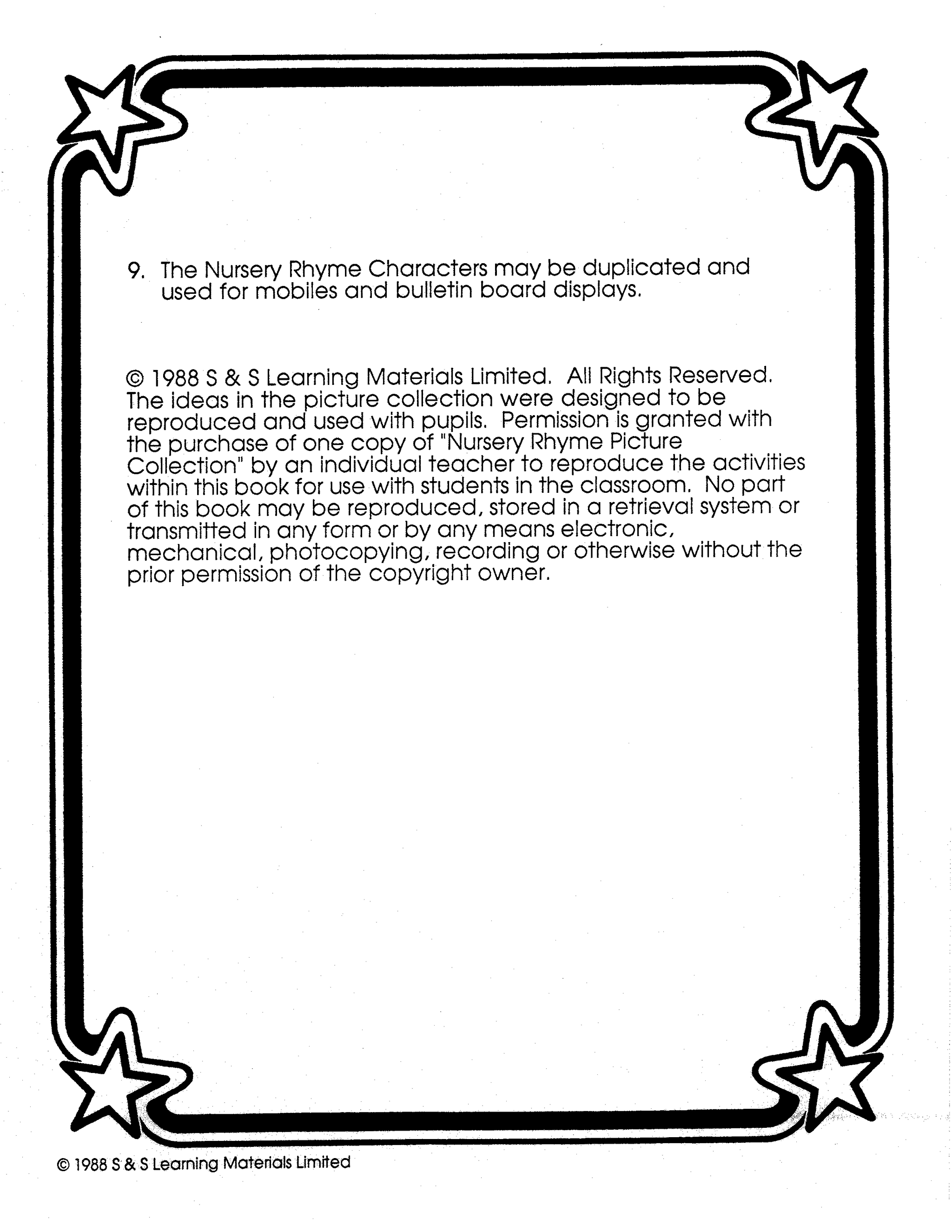 Nursery Rhymes Black & White Picture Collection Grades K-8