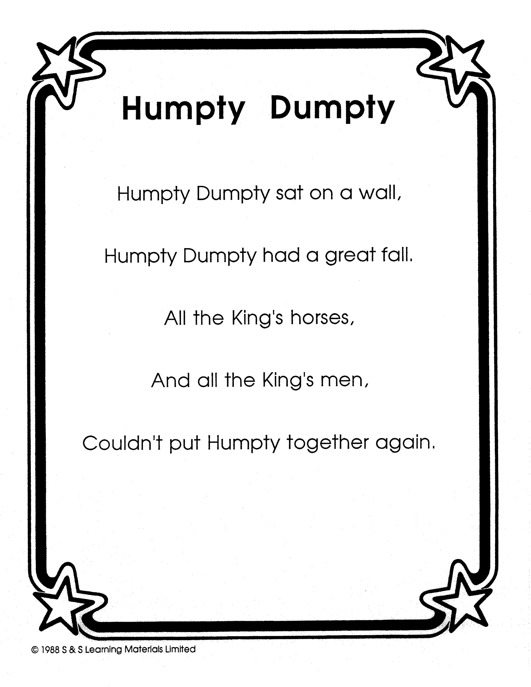 Nursery Rhymes Black & White Picture Collection Grades K-8