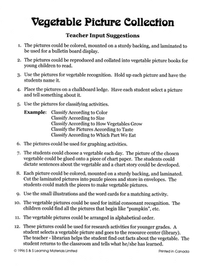 Vegetables Black & White Picture Collection Grades K-8