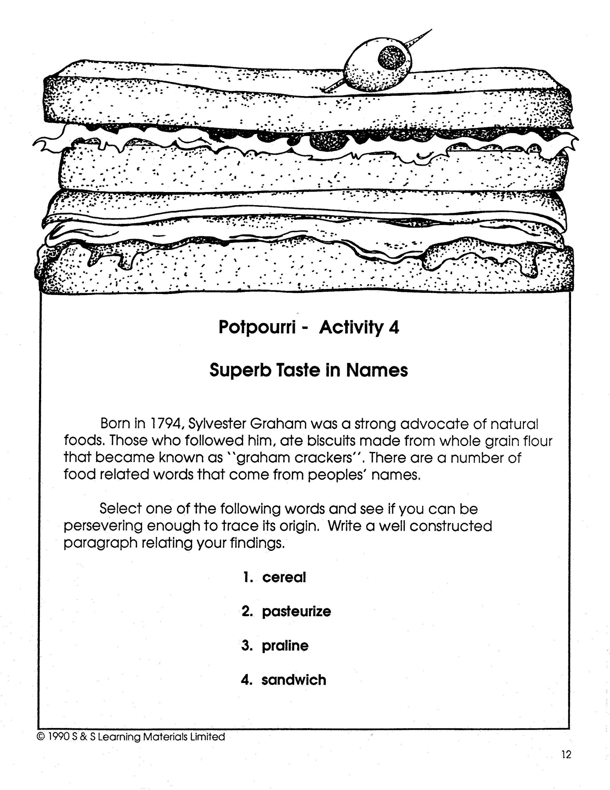 Creativity with Food Grades 4-8 - develope critical thinking and literacy skills