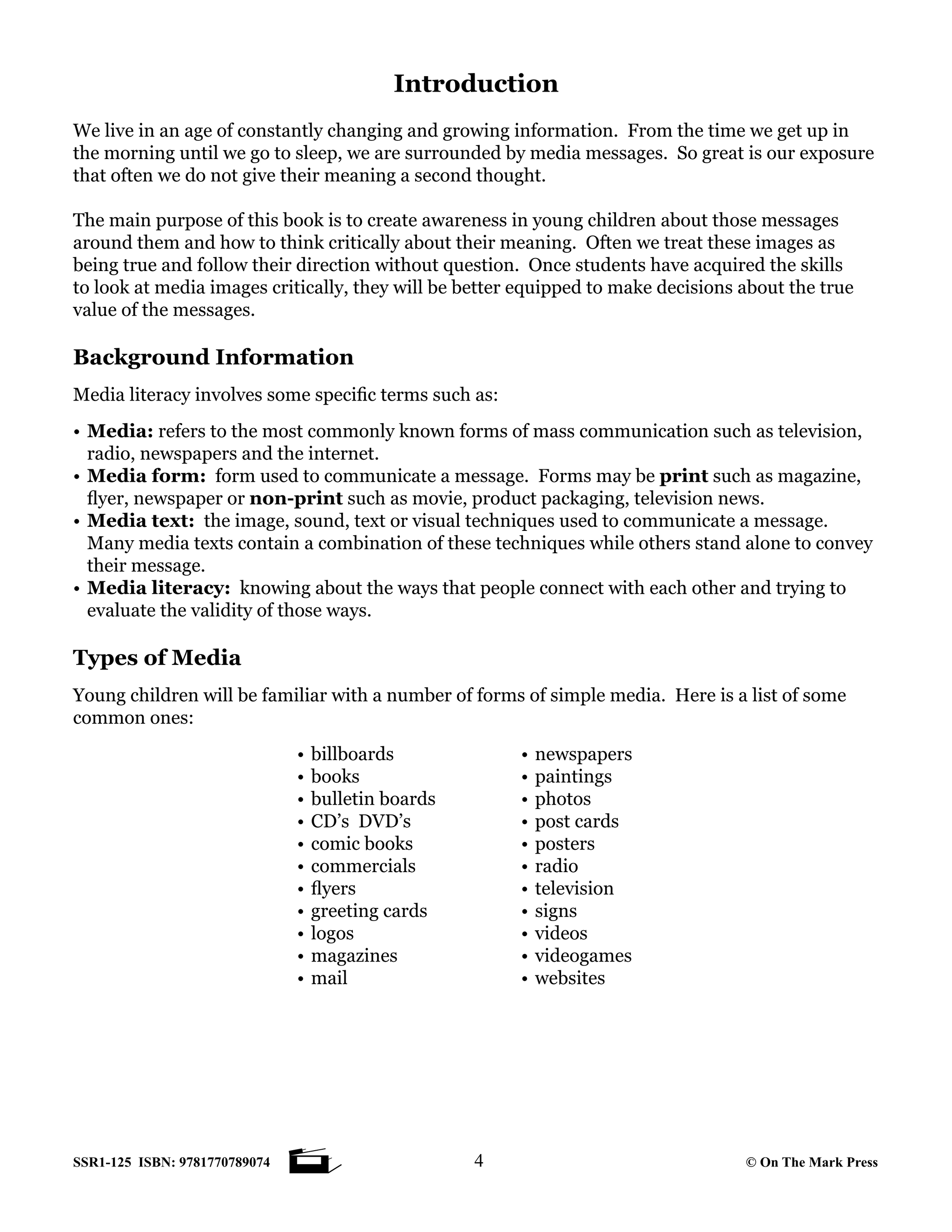 Media Literacy for Canadian Students Grades K to 1 - Understanding Media Forms and Texts