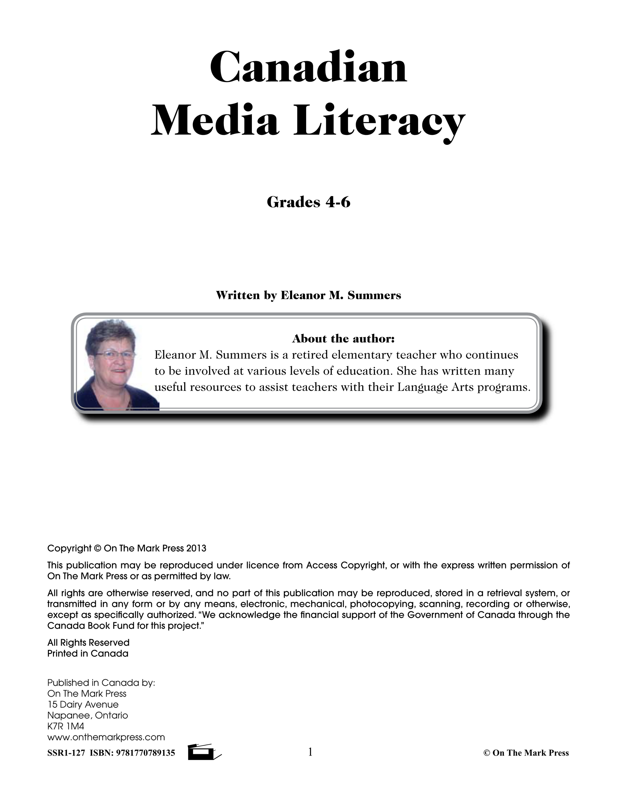 Media Literacy for Canadian Students Grades 4-6 - Understanding Media Texts and Messages